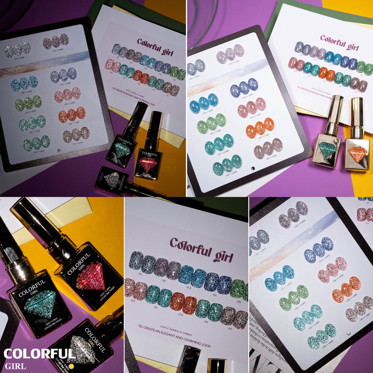 【พร้อมส่ง】Colorful Girl สีเจลแฟลชผสมฟอยล์เงิน 10 สี  เล่นแสงสวย เปล่งประกายแม้อยู่กลางแสงแดด สีครบ ใช้งานระดับมืออาชีพ + ฟรีชาร์ทสี "