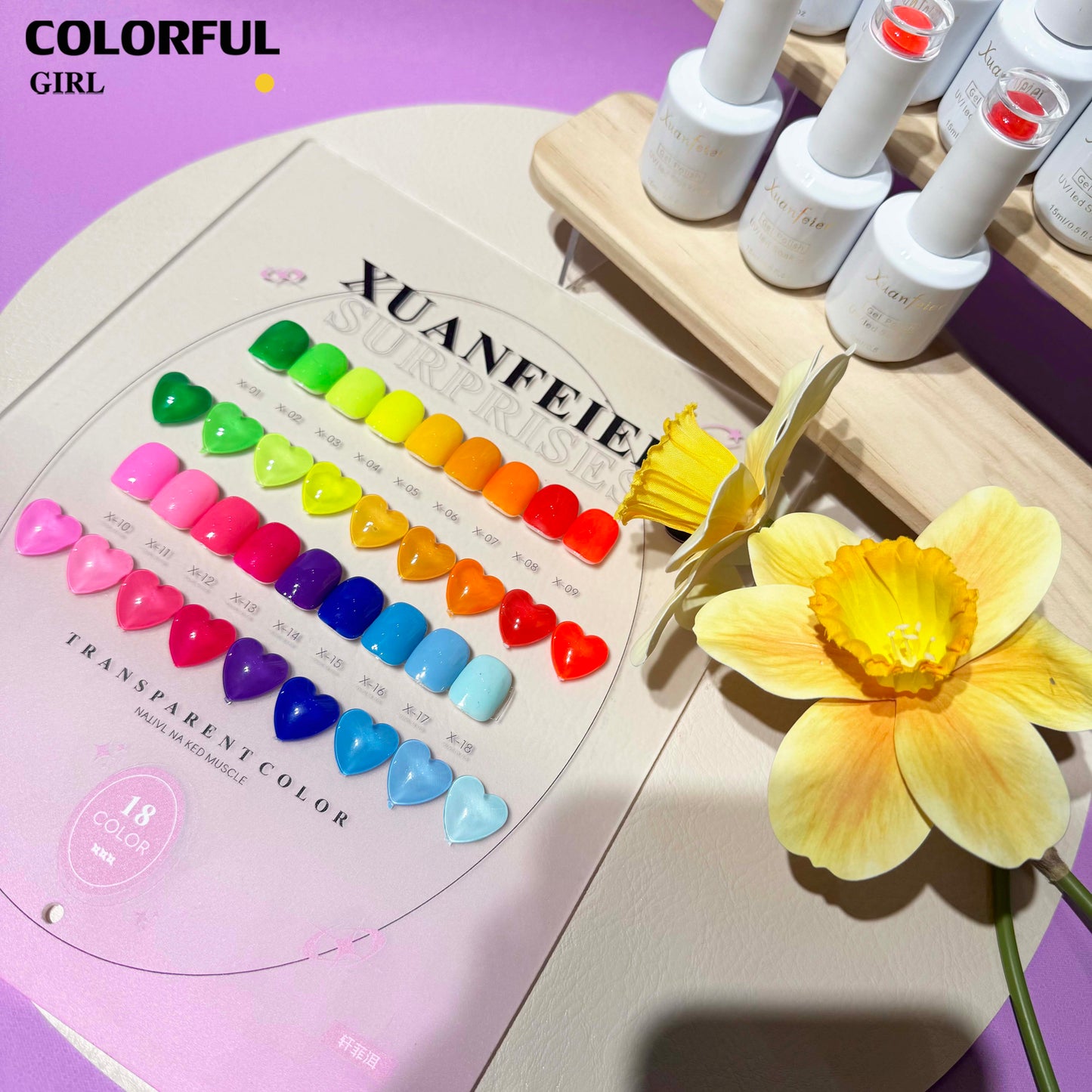 XUANFEIER เจลสีเรืองแสง 18 สีใหม่สุดฮิต พร้อมส่งทันที! แถมฟรีแผ่นสีช่วยเลือกสีสุดน่ารัก สวยติดทนนาน แต่งเล็บง่าย ได้ลุคโดดเด่นทุกโอกาส