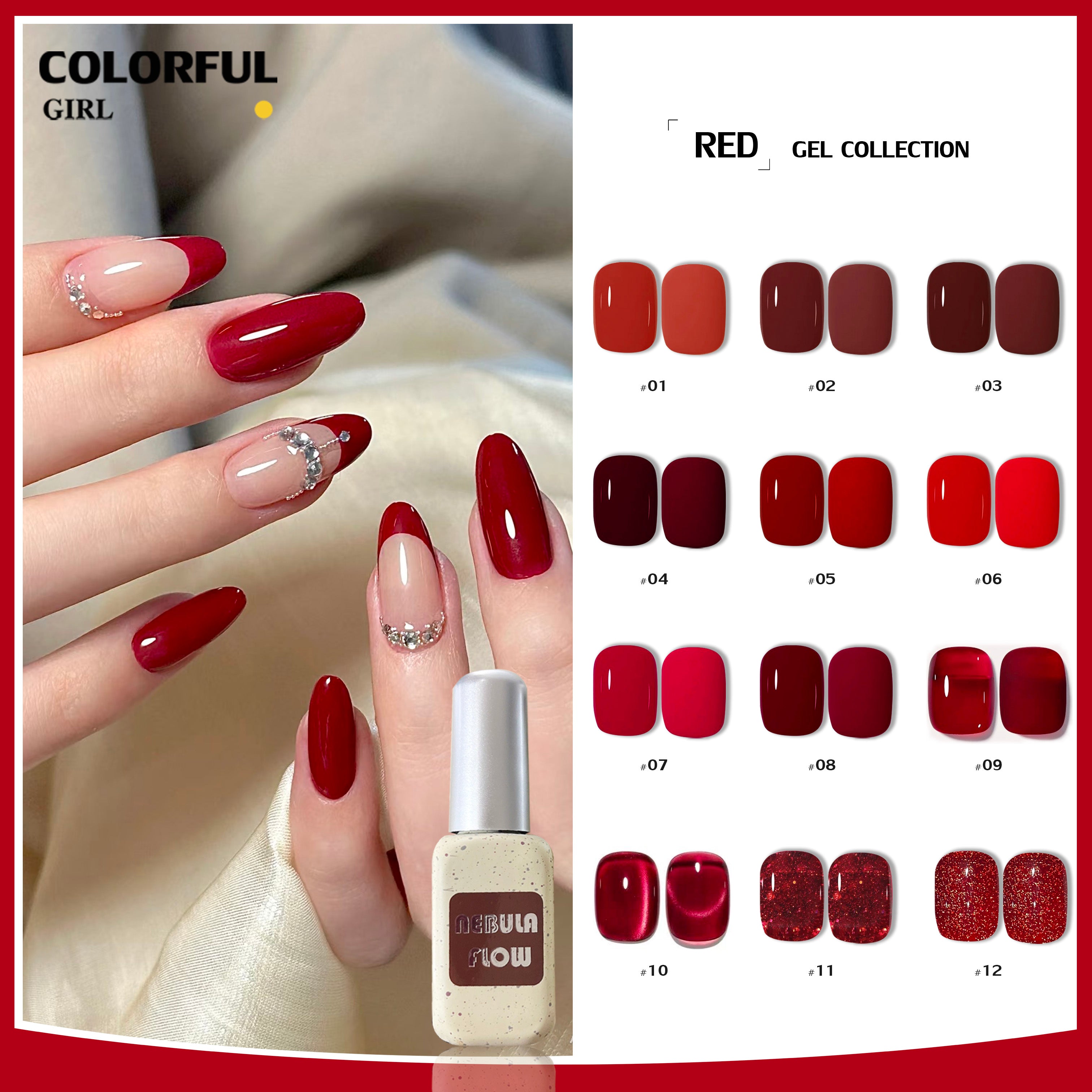 NebulNFlow แบบแยกขวด เบอร์ 1-12 สีเจลสีแดง | สีเจลสีพื้น/สีเจลแคทอาย/สีเจลกลิซเตอร์/สีเจลไซรัป