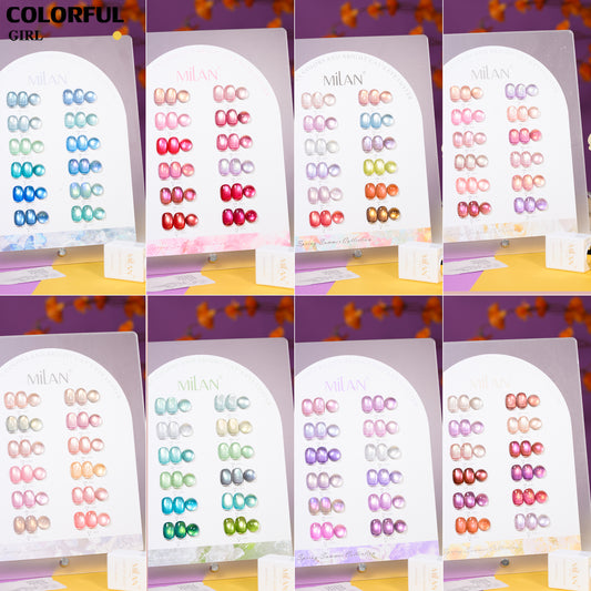 เจลเล็บ MILAN Cat Eye 12 สี | คอลเลกชัน Spring Flower M01-M08 | โทนสุภาพ หวานละมุน | เซ็ตเดียวครบทุกสไตล์ซัมเมอร์  เจลตาแมว + สีเจลแคทอายเนื้อซาติน (ทามาให้แล้ว พร้อมใช้งาน)