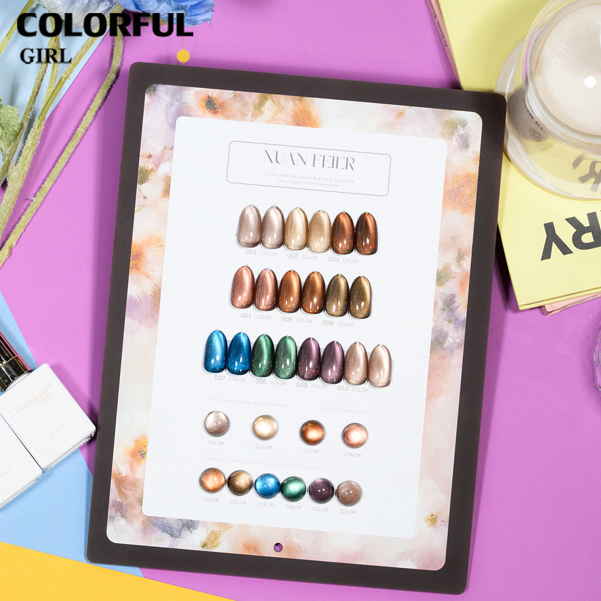 XUANFEIER สีลูกแก้ว 10 สี | สุดพรีเมียม สีเด่นชัด  ฟรีชาร์ทสี