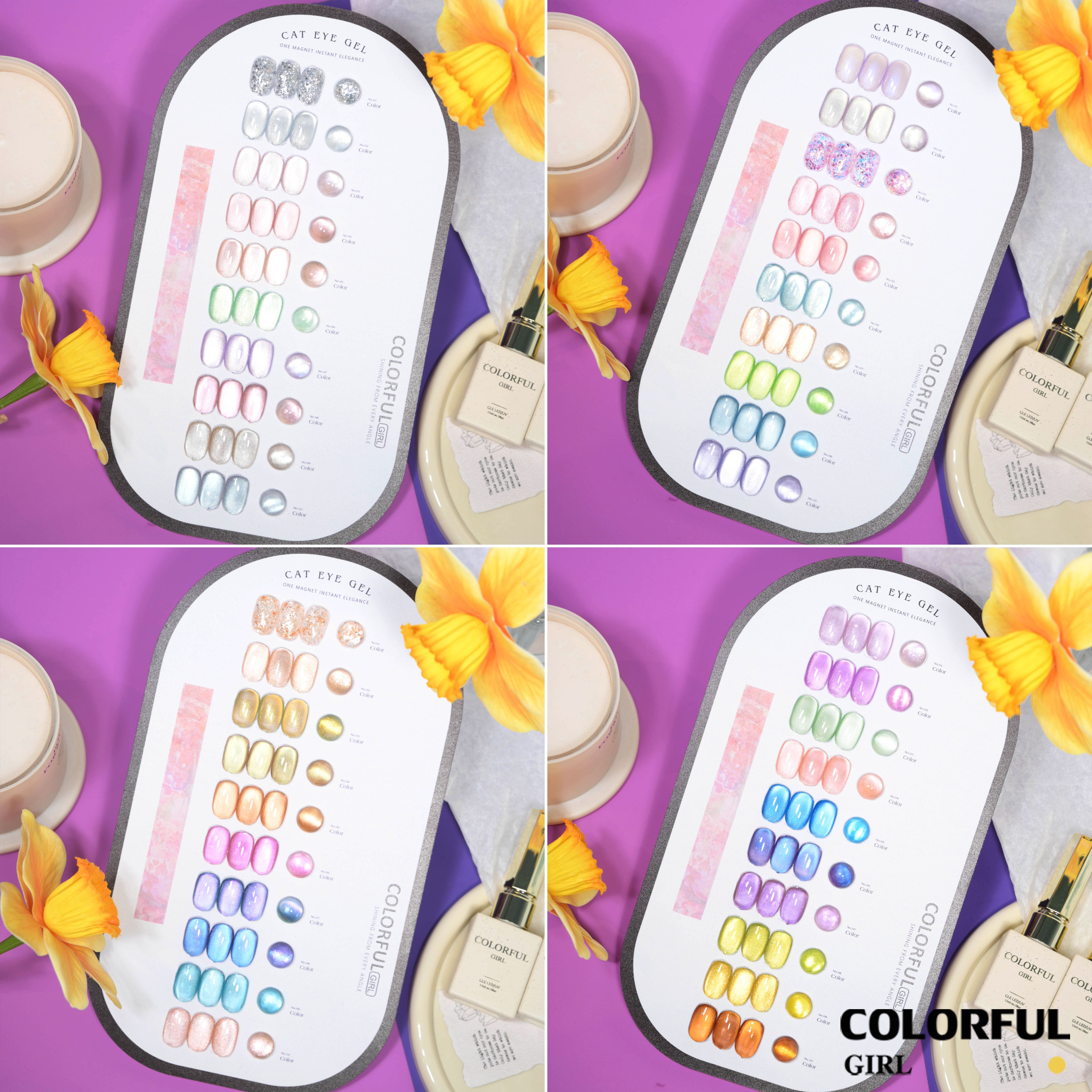 COLORFUL GIRL Dewy Glow Cat Eye 10 สี ✨ ฟีลน้ำใสวิ้งวาวแบบฝัน｜สีเจลแคทอาย + สีเจลกลิซเตอร์ ｜โทนสีหวานละมุน สไตล์สาวน่ารัก 💖 (ทามาให้แล้ว พร้อมใช้งาน)