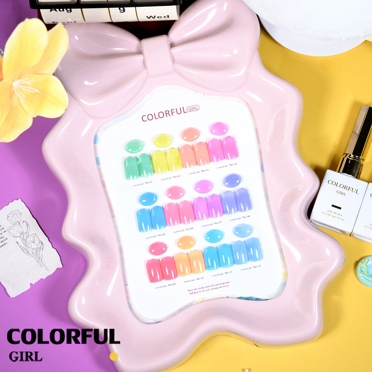 🔥 สินค้าขายดี | 【พร้อมส่ง】COLORFUL GIRL สีเจลไซรัป โทนเบบี้นมใส เนื้อนมละมุน กึ่งโปร่งแสง สีชัดสวย 12 สี (ทามาให้แล้ว พร้อมใช้งาน) ชาร์ตสีเจลสำหรับร้านทำเล็บ