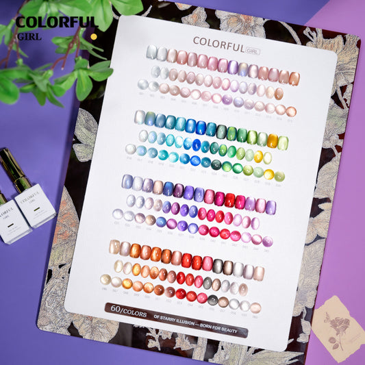 COLORFUL GIRL 60 สี ✨ สีเจลแคทอายเนื้อซาติน + สีเจลแคทอายลูกแก้ว  สีสวยแน่นชัด ติดทนนาน ฟรีชาร์ทสี
