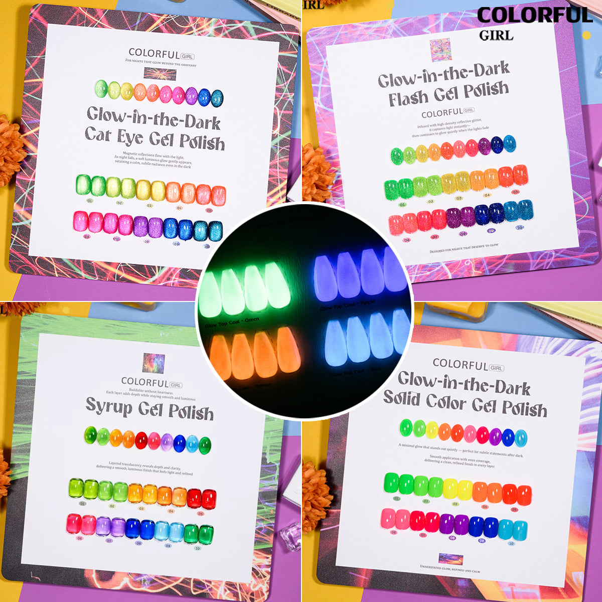 COLORFUL GIRL Top Coat เรืองแสง｜1 ขวดใช้ได้กับทุกสี｜ ขนาด 12 มล. / ลูกแก้ว / แฟลช