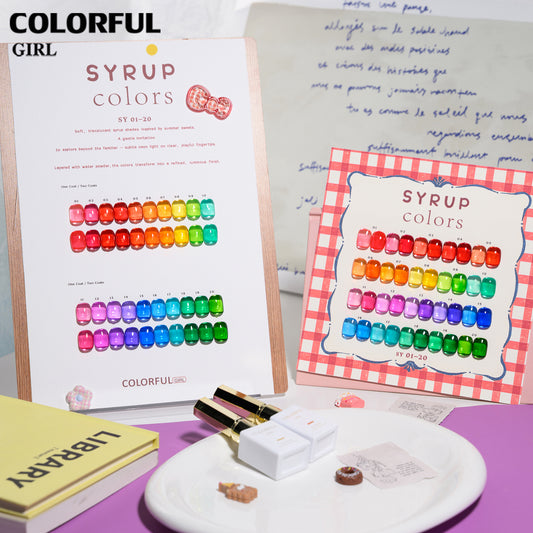 【พร้อมส่ง】COLORFUL GIRL สีเจลไซรัป 20 สี เนื้อสีใสชัด โปร่งแสง เม็ดสีแน่น สีสดชัด โทนสีลูกกวาด โทนสะอาด น่ารัก สบายตา เหมาะสำหรับร้านทำเล็บ (ทามาให้แล้ว พร้อมใช้งาน)
