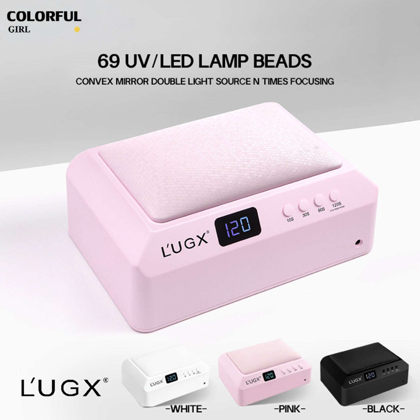 L’UGX  รุ่นLG-205 72 วัตต์ เครื่องอบเล็บเจล (ถอดถาดได้) ใหม่ล่าสุด สีดำ / สีขาว /สีชมพู   มีเบาะรองมือในตัว