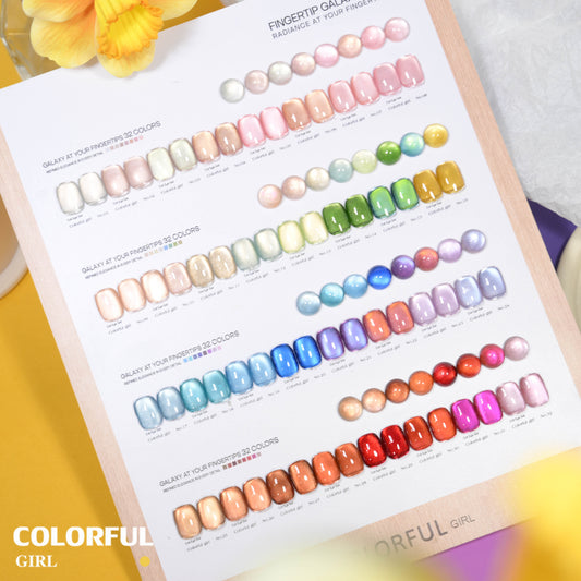 COLORFUL GIRL สีเจลแคทอายเนื้อซาติน + สีเจลแคทอาย 32 สี ✨ ฟีลน้ำใสวิ้งวาวแบบลูกแก้ว｜เล่นแสงเหมือนดาว｜โทนสีหรูดูแพง (ทามาให้แล้ว พร้อมใช้งาน) 💅