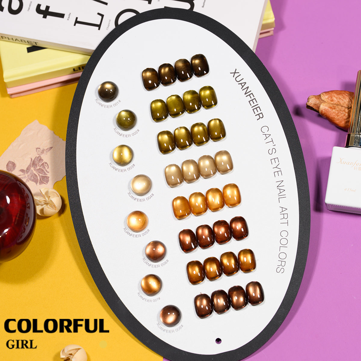 XUANFEIER 8สี สีเจลแคทอายเนื้อซาติน Cat Eye Amber Glow โทนอำพัน｜ฟรีชาร์ทสี