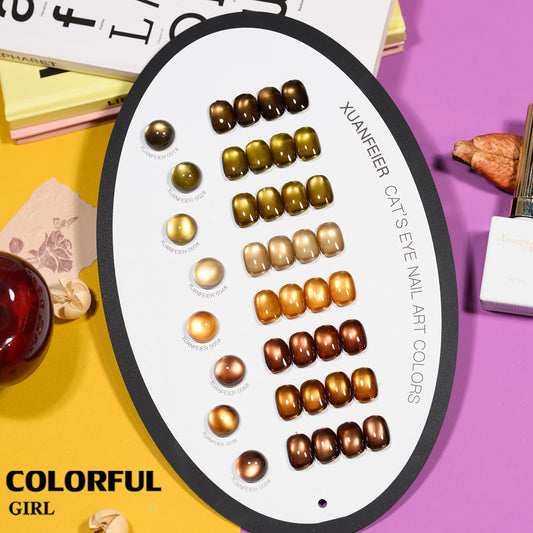 XUANFEIER 8สี สีเจลแคทอายเนื้อซาติน Cat Eye Amber Glow โทนอำพัน｜ฟรีชาร์ทสี