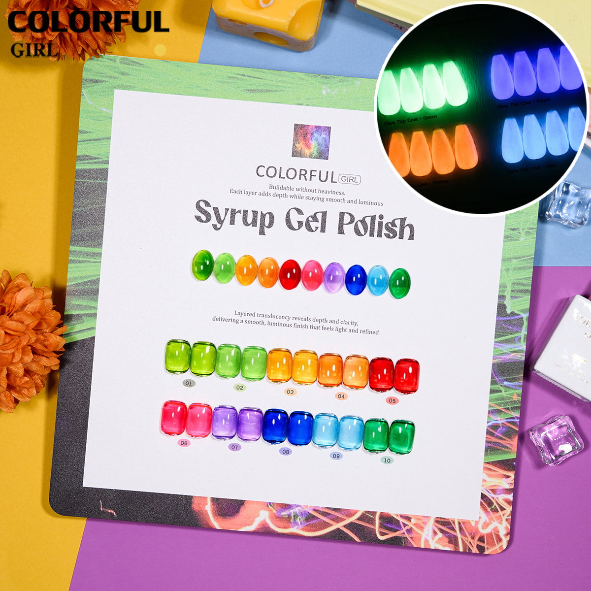COLORFUL GIRL Top Coat เรืองแสง｜1 ขวดใช้ได้กับทุกสี｜ ขนาด 12 มล.