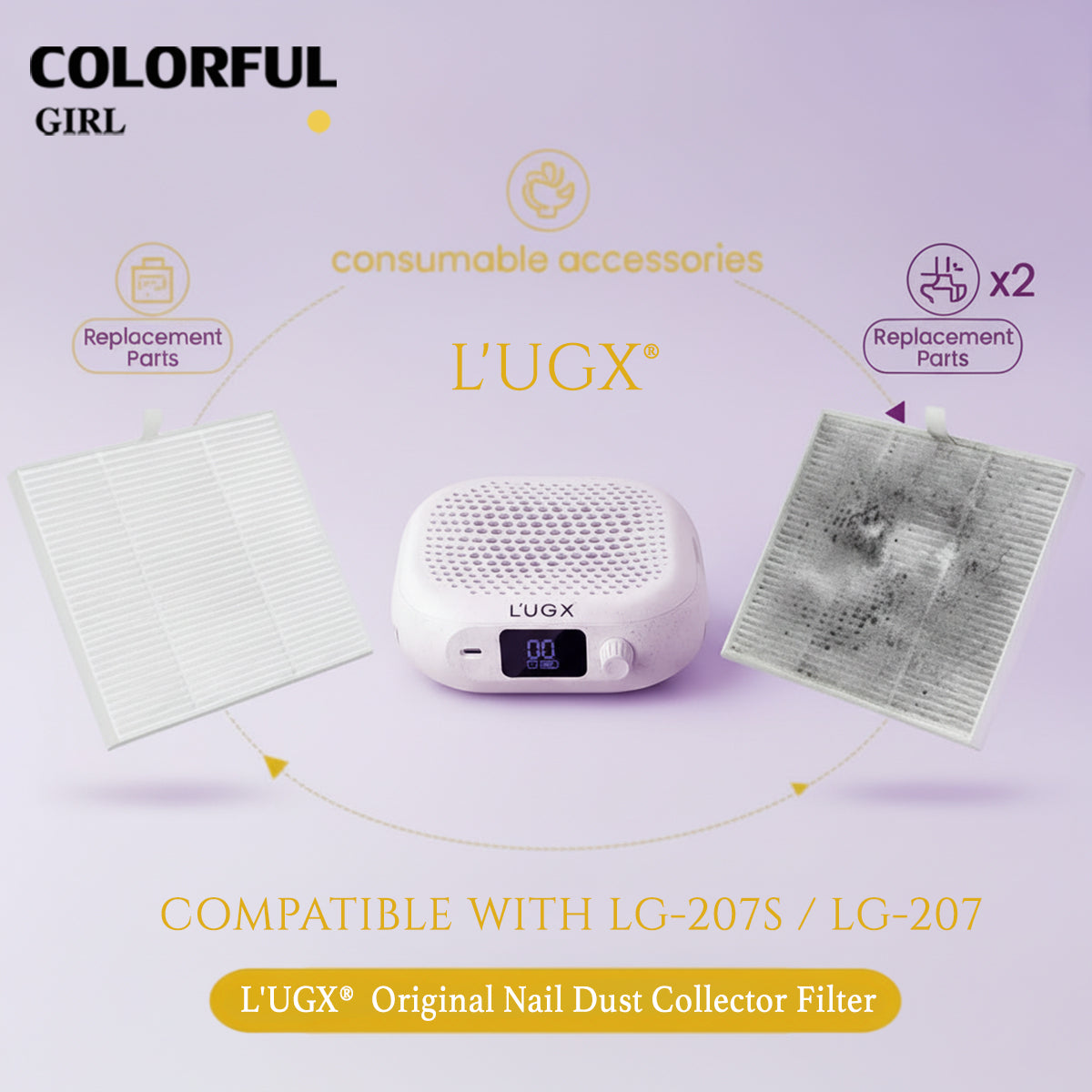 L’UGX แผ่นกรองฝุ่นแท้  สำหรับรุ่น LG207S/LG207 เครื่องดูดฝุ่นทำเล็บ แผ่นกรองฝุ่นคุณภาพสูง