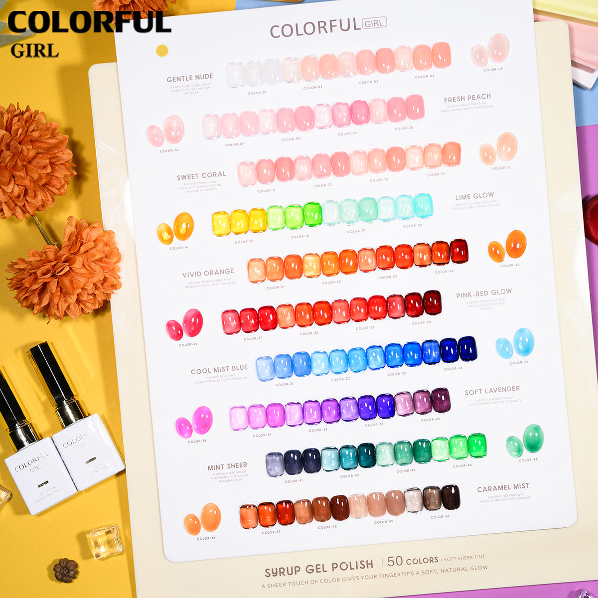 COLORFUL GIRL สีไซรัป 50 สี ✨สีลูกกวาด สีเจลไซรัป โทนชมพู Ice Peach แถมฟรีชาร์จสี
