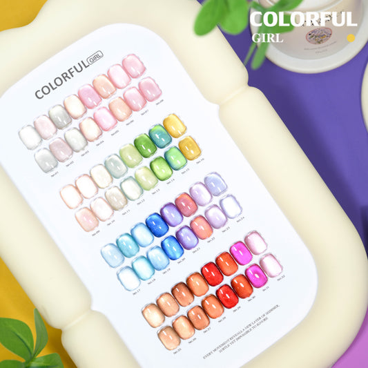 COLORFUL GIRL สีเจลแคทอายเนื้อซาติน + สีเจลแคทอาย 32 สี ✨ ฟีลน้ำใสแบบลูกแก้ว｜เล่นแสงเหมือนดาว｜โทนสีหรูดูแพง (ทามาให้แล้ว พร้อมใช้งาน) 💅