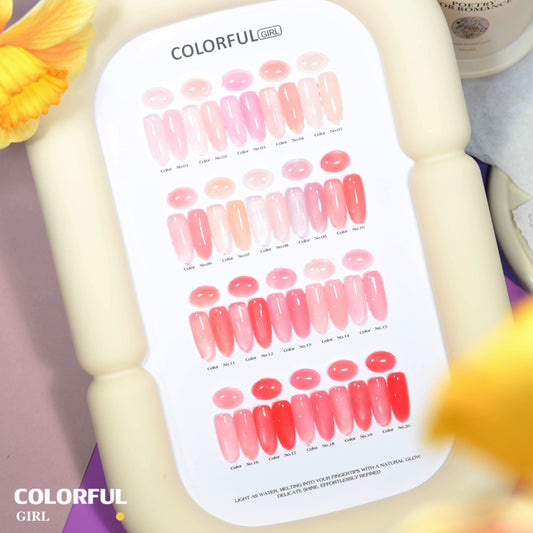 【พร้อมส่ง】💅 สีเจลไซรัป สีทาเล็บเจล Colorful Girl เซต 20 สี ✨ โทนชมพูพีช Ice Peach หวานละมุน ฟีลลูกคุณหนู ดูมือขาวขับผิว สีแน่นเงาสวย ติดทนนาน 💖 ฟรีชาร์ตสี ซีรีส์ Sweet Nude Pink พร้อมใช้งาน
