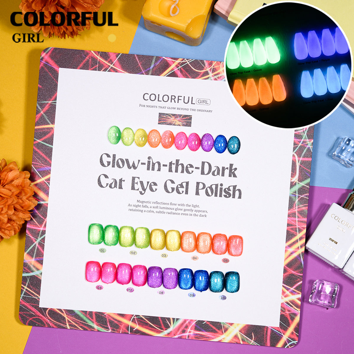 COLORFUL GIRL Top Coat เรืองแสง｜1 ขวดใช้ได้กับทุกสี｜ ขนาด 12 มล. / ลูกแก้ว