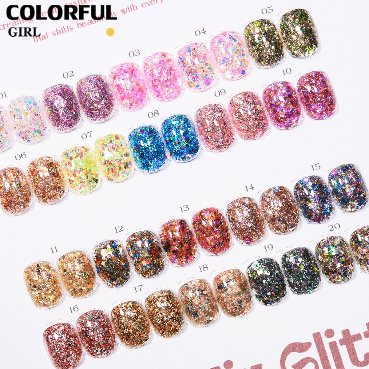 COLORFUL GIRL มีให้เลือก 40 สี ผงกลิตเตอร์ล็บสูตรพิเศษ  กลิตเตอร์ใหญ่-เล็ก ผสมเปลือกหอย ผงโอปอล ออโรร่า
