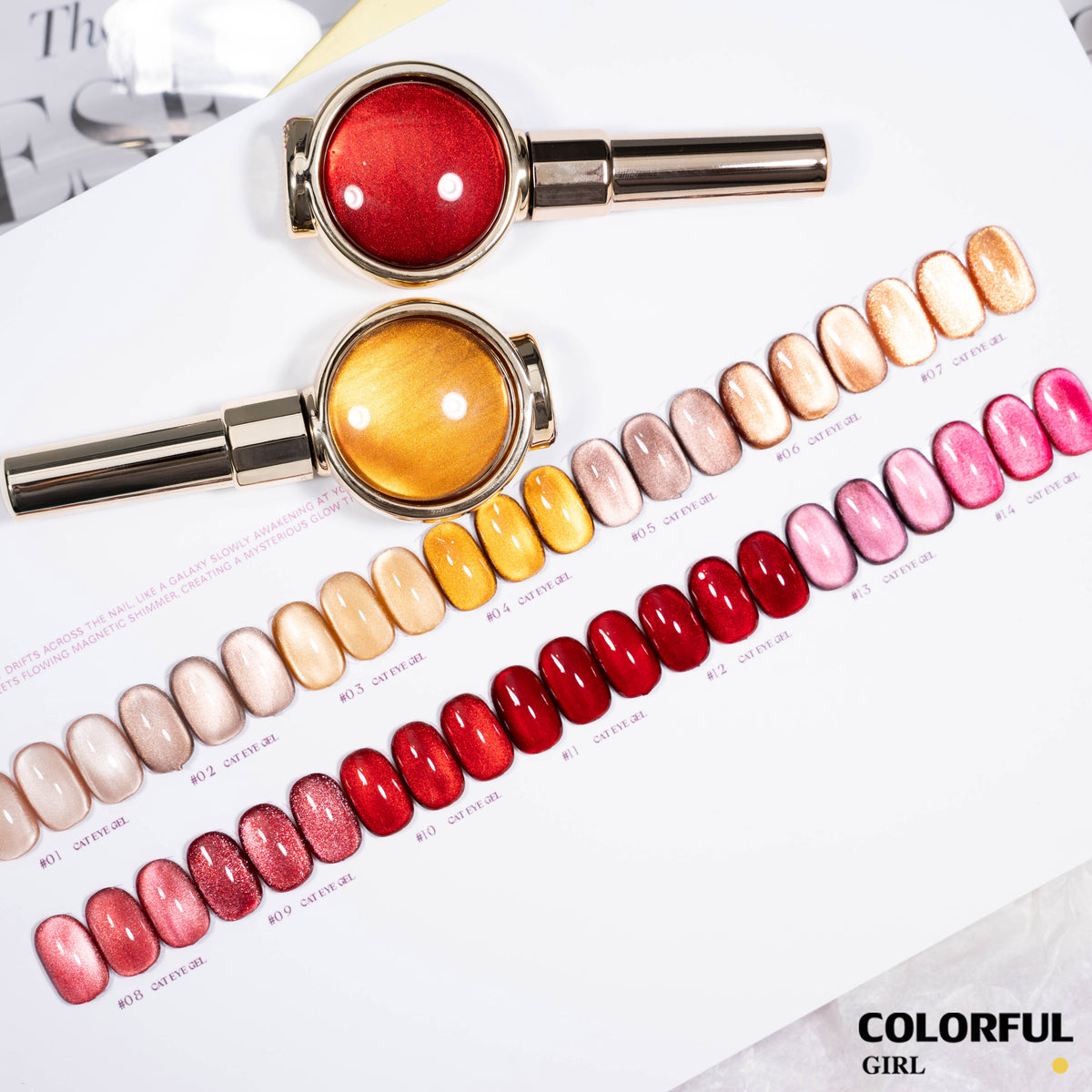 【พร้อมส่ง】โทนสีแดง/โทนสีน้ำตาล แบบแยกขวด Milan Cat Eye สีเจลแคทอาย โทนสีลูกแก้ว เจลทาเล็บ UV/LED 14 สี แยกขวด รหัสสี 01-14 ใช้ร่วมกับแม่เหล็ก "Milan Cat Eye Gel เจลแคทอาย 14 สี｜แบบแยกขวด