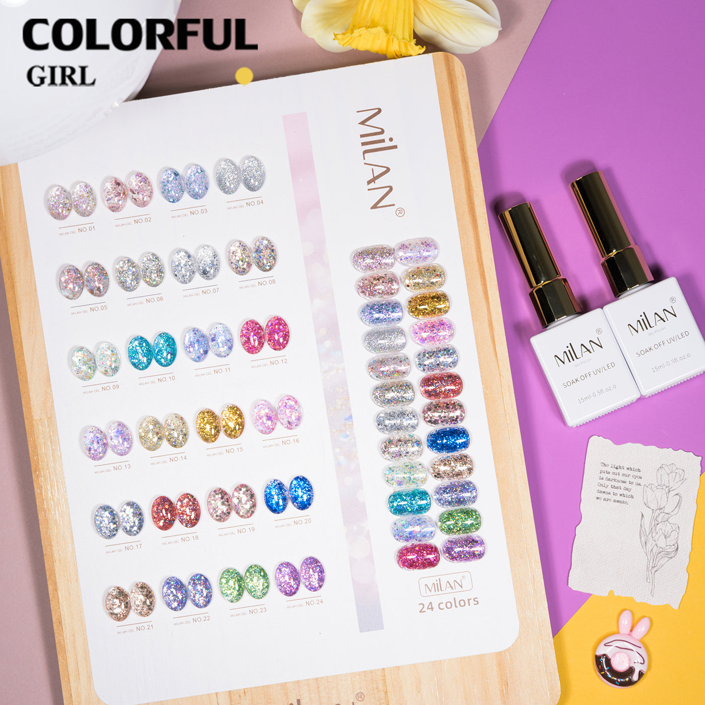 เจลเล็บ MILAN 24 สี | สีเจลกลิตเตอร์วิบวับจัดเต็ม | วิ้งกระแทกตา เล่นแสงสุดปัง | ทาแล้วดูแพงทันที 💎(ทามาให้แล้ว พร้อมใช้งาน) สีเจลกลิตเตอร์เนื้อแน่น |