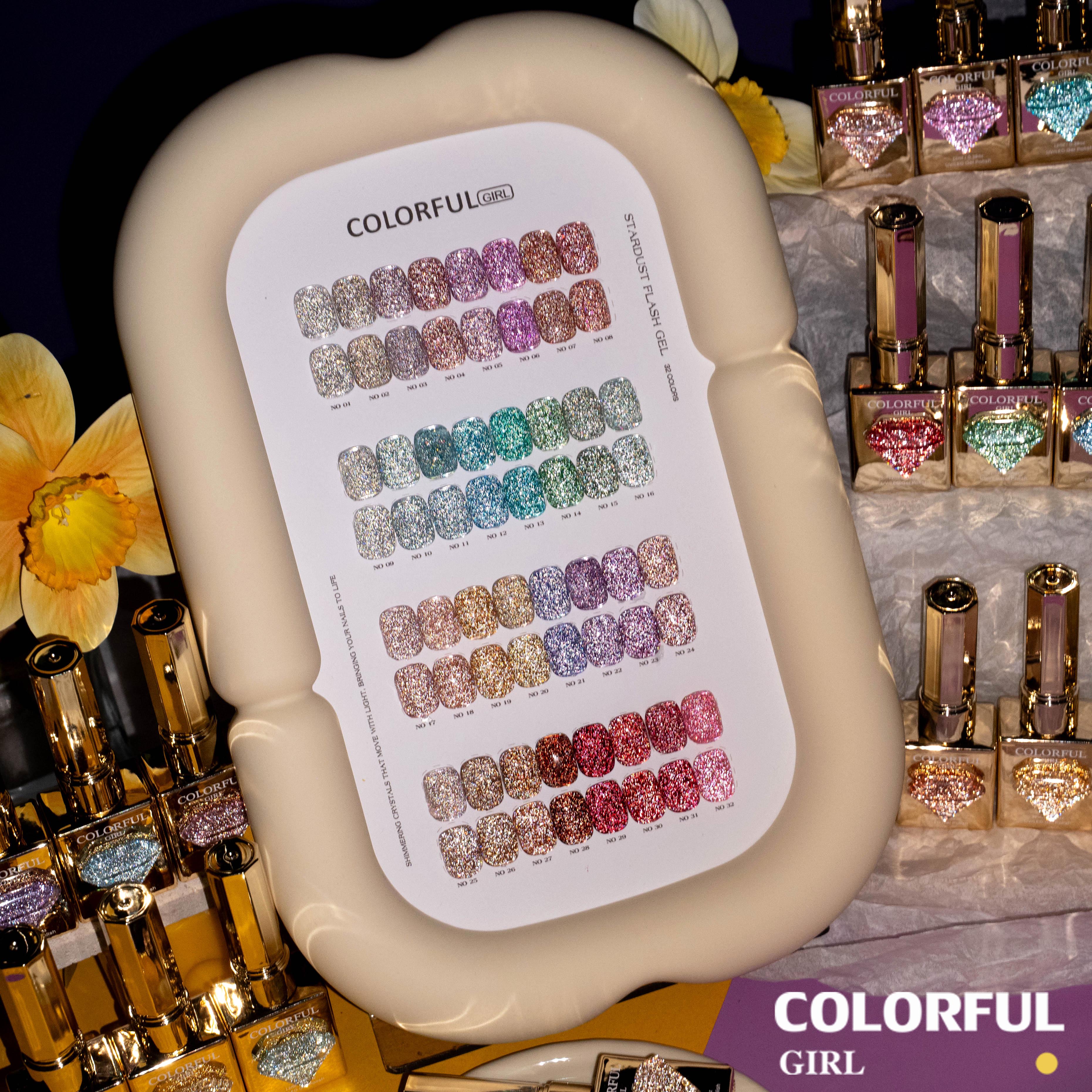 COLORFUL GIRL สีเจลแฟลช Diamond Flash Gel 32 สี ✨ ฟีลประกายเพชรระยิบระยับ｜เล่นแสงเหมือนอัญมณี｜วิ้งวาวแบบกลิตเตอร์สุดหรู 💎 (ทามาให้แล้ว พร้อมใช้งาน)