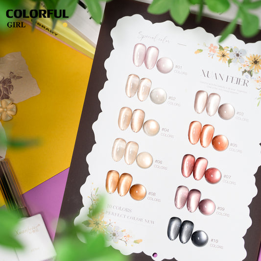 XUANFEIER 10สี สีเจลแคทอายเนื้อซาติน Cat Eye Amber Glow โทนอำพัน｜ฟรีชาร์ทสี