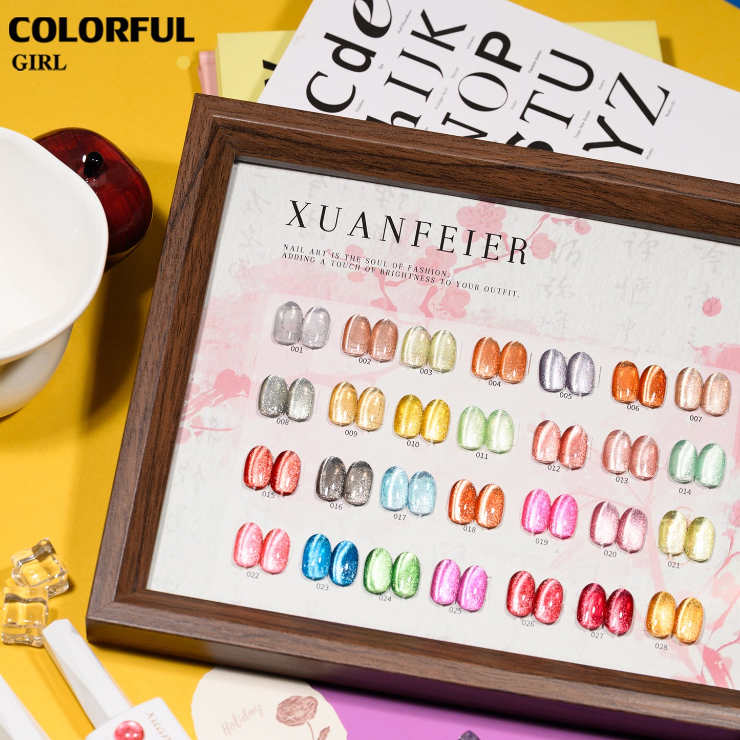 XUANFEIER สีแคทอาย 28 สีสเปกตรัมดาวเพลิง | ฟรีชาร์ทสี
