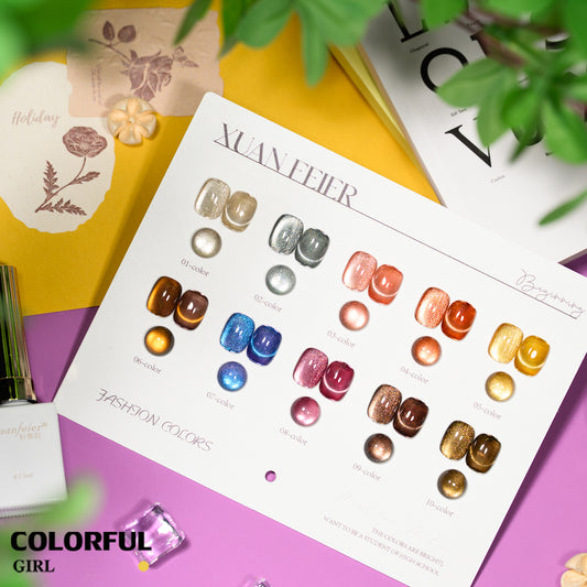 XUANFEIER แคทอาย 10 สี  | แสงเปลี่ยนตามมุมมอง ฟรีชาร์ทสี