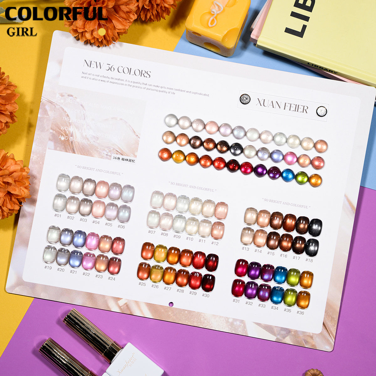 XUANFEIER  36 สี | แคทอาย เนื้อซาติน เอฟเฟกต์แสงแม็กเนติกแบบสามมิติ  ฟรีชาร์ทสี