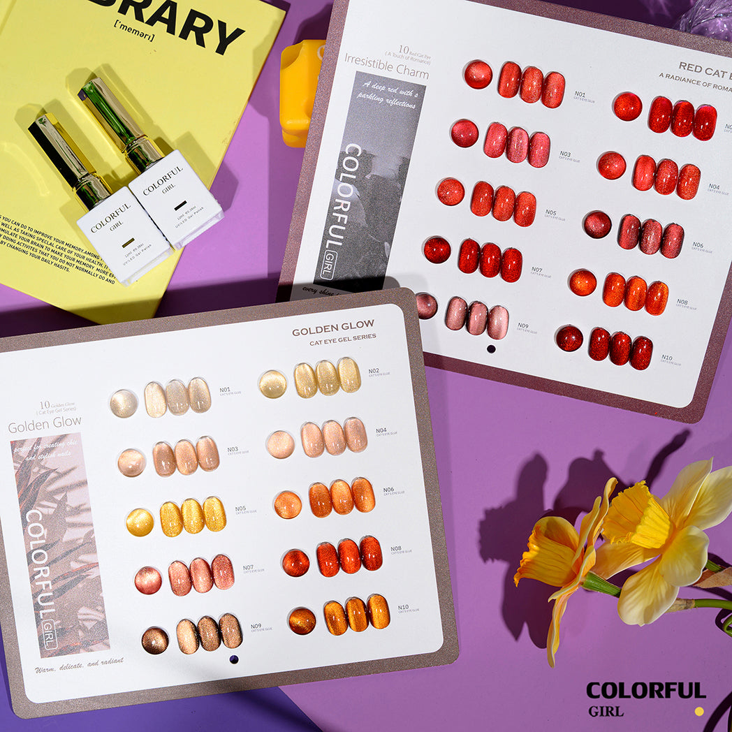 💅 Colorful Girl สีเจลแคทอายเนื้อซาติน เจลแคทอาย 10 สี✨โทนน้ำตาลละมุน ดูสุภาพและขับผิวให้สว่าง☕โทนแดงสดใส หรูหรา แวววาวโดดเด่น💋แม่เหล็กวิ้งละเอียด เงางามหลายมิติ  แถมฟรีชาร์ต