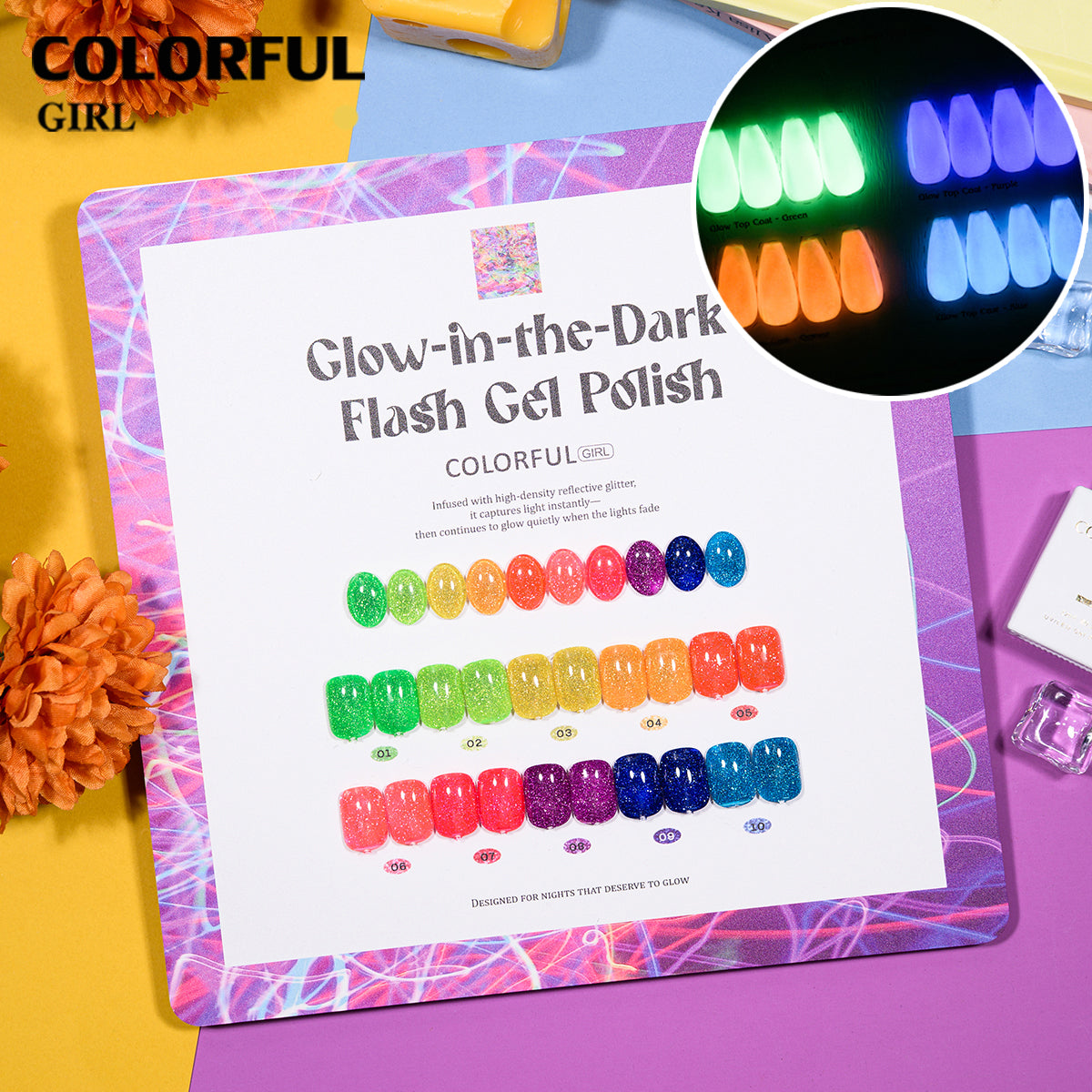 COLORFUL GIRL Top Coat เรืองแสง｜1 ขวดใช้ได้กับทุกสี｜ ขนาด 12 มล. / สีแฟลช