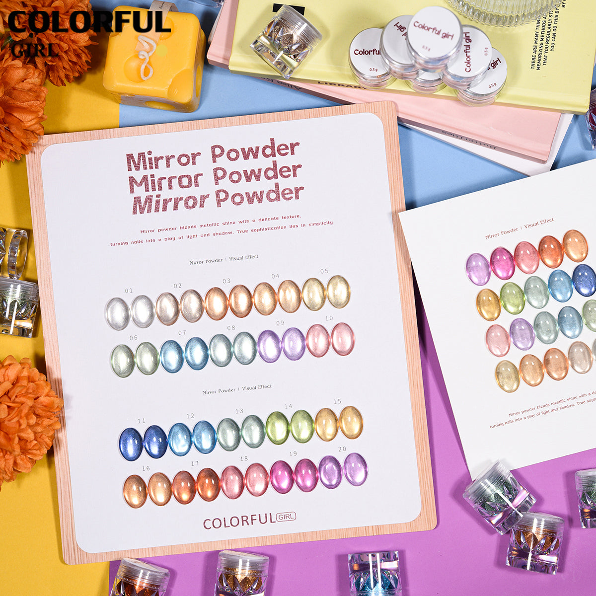 COLORFUL GIRL ผงขัดเล็บโทนสีแคนดี้แบบกระจก |  20 สีสดใส |  เลือกซื้อได้ทั้งชุดและแยกสี 💅🏻 แถมแปรงขัด