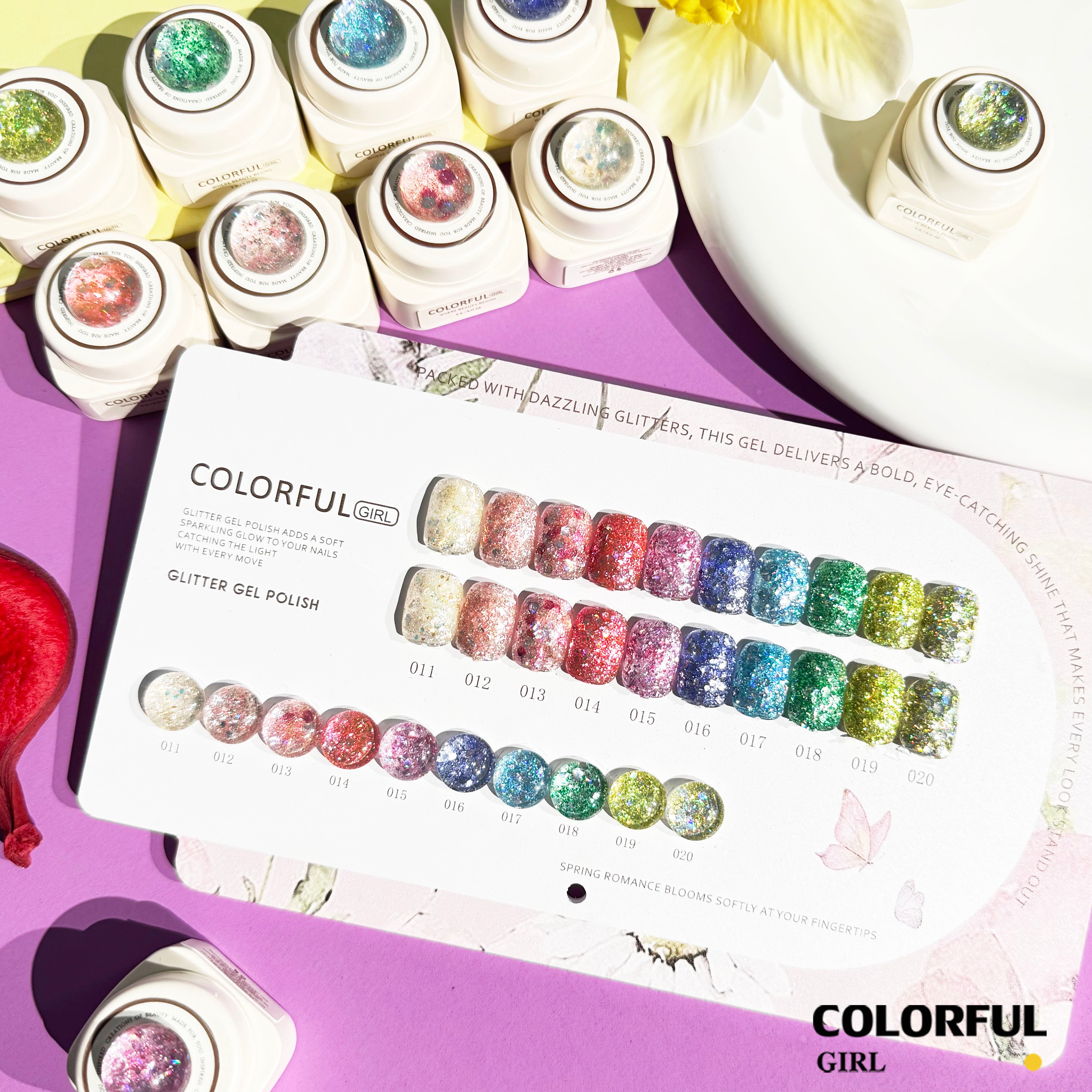 【พร้อมส่ง】COLORFUL GIRL สีเจล 10 สี ✨ กลิตเตอร์แบบกระปุกเนื้อเข้มข้น |ฟรีชาร์ทสี (แถมชาร์ทสี ทามาให้แล้ว พร้อมใช้งาน