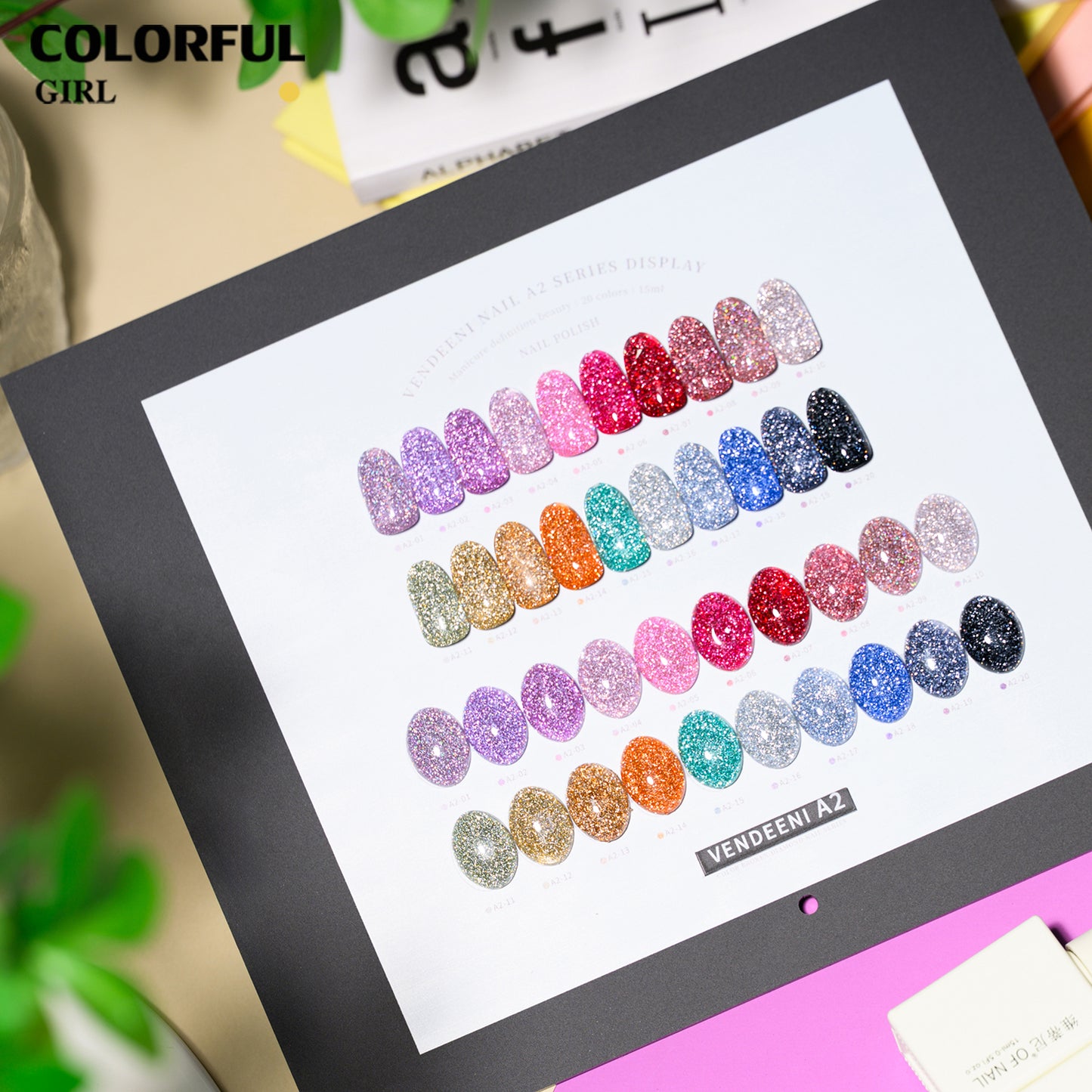 【พร้อมส่ง】สีเจลแฟลช   สเปกตรัมแห่งประกายแสง · Vendeeni A2 Color Chart VENDEENI   สีเจลแฟลช 20สี (《VENDEENI A2》)สีเจลทาเล็บ สี แถม ชาร์ทสี ยาทาเล็บเจล  ชุดสี 20สี + ฟรีชาร์ทสี  ประกายแสงหลากมิติ ที่สะท้อนบนปลายนิ้ว