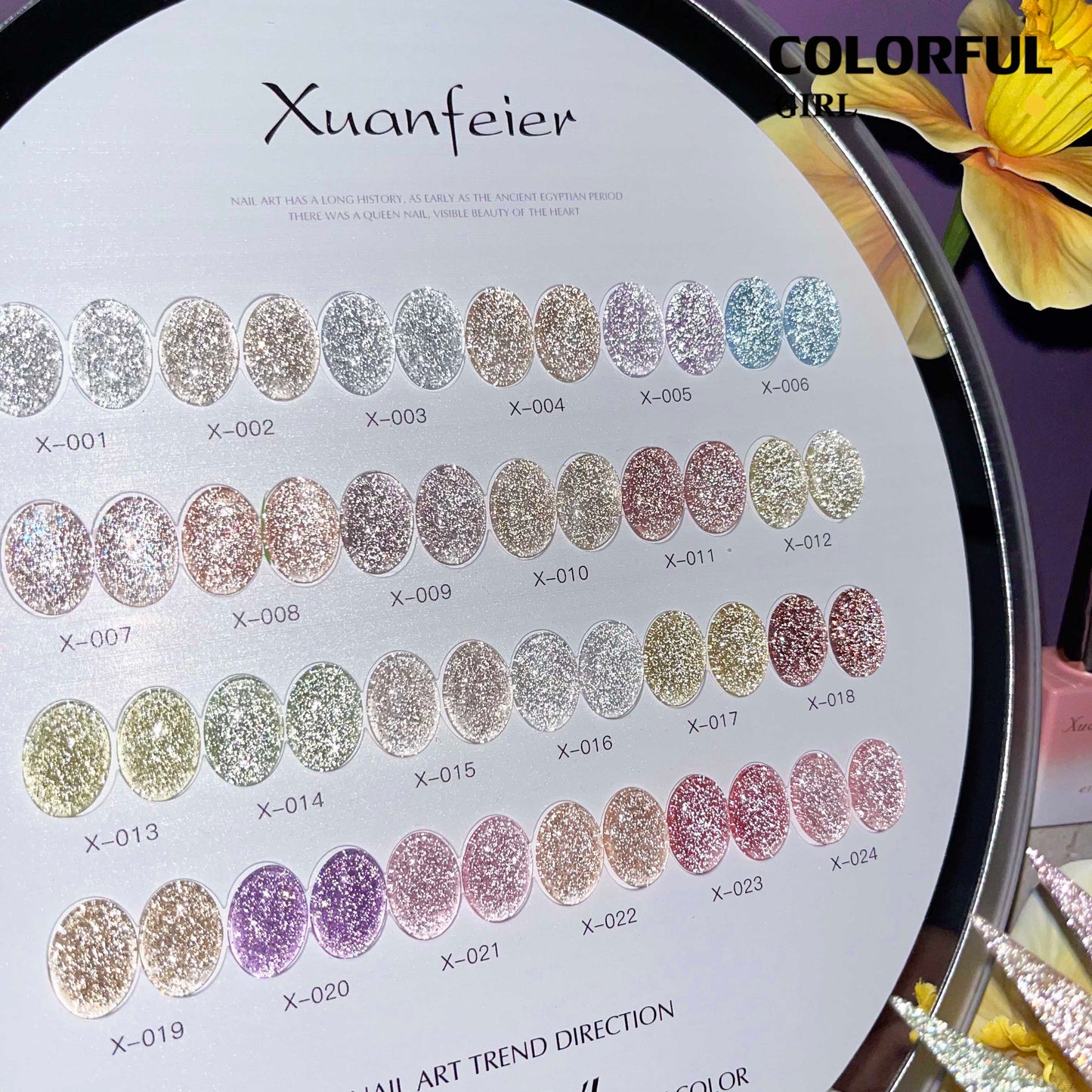 【พร้อมส่ง】XUANFEIER  สีเจลแฟลช 24สี (XUANFEIER)สีเจลทาเล็บ สี แถม ชาร์ทสี ยาทาเล็บเจล  ชุดสี 20สี + ฟรีชาร์ทสี