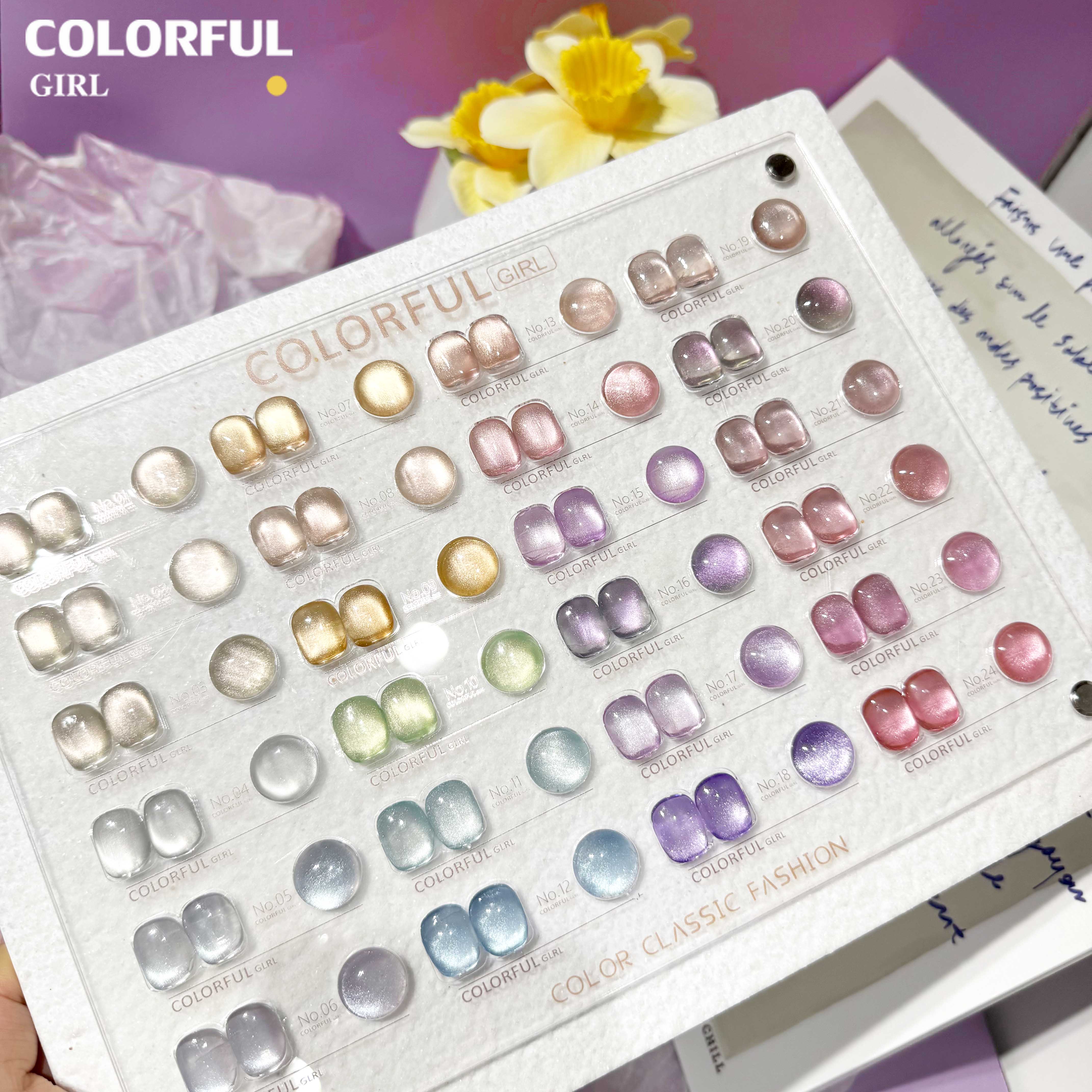 Colorful Girl 24 สีเจลแคทอาย ซาตินมุก✨ สีลูกแก้วสุดหรู เม็ดสีแน่น สีสวย เงางามติดทนนาน แถมฟรีชาร์ทสี