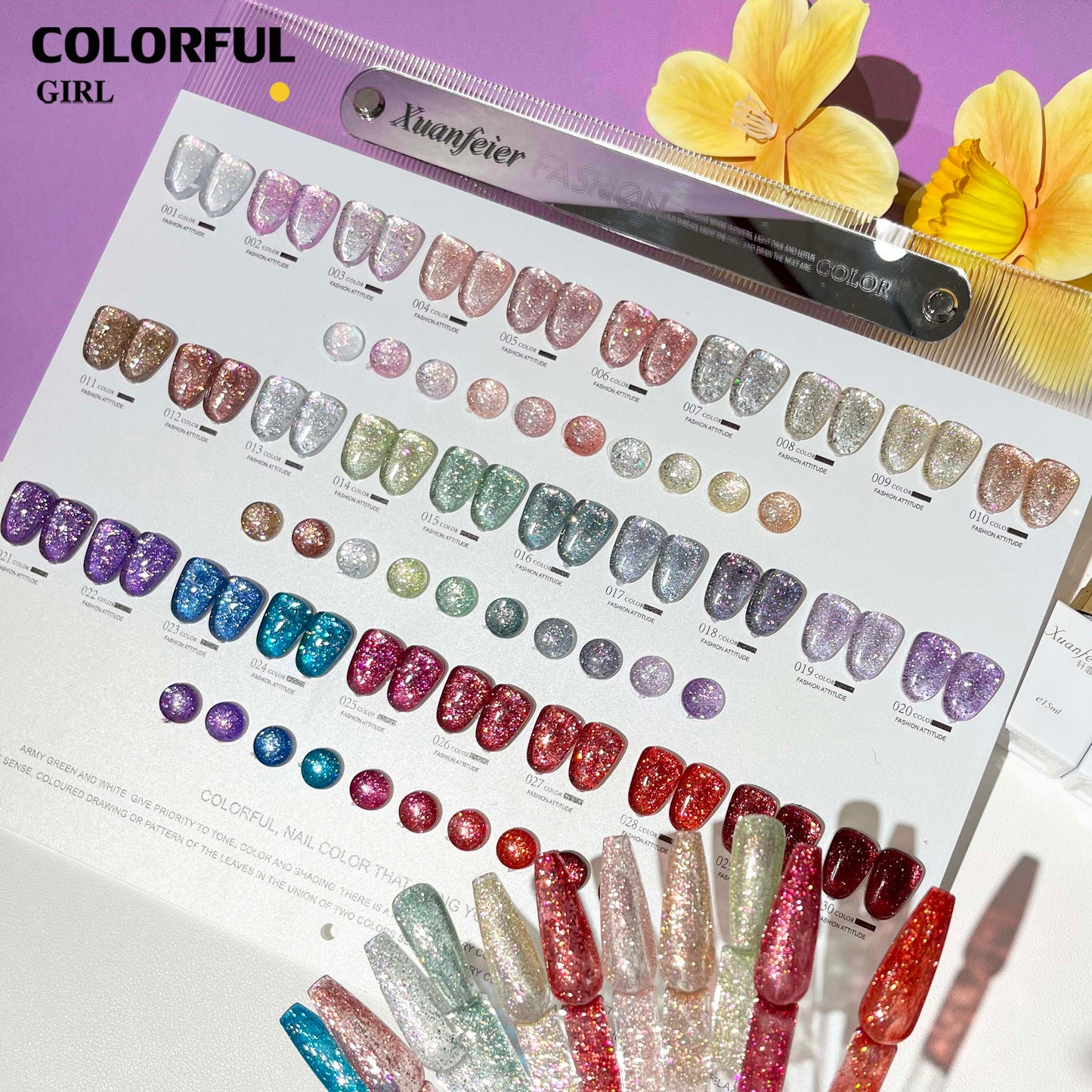 【พร้อมส่ง】 XUANFEIERชุด30สี  (XUANFEIER)  สีเจลแฟลชกลิตเตอร์  แพลตติมันแฟลช+ประกายออโรร่า  กากเพชรชัด แน่น