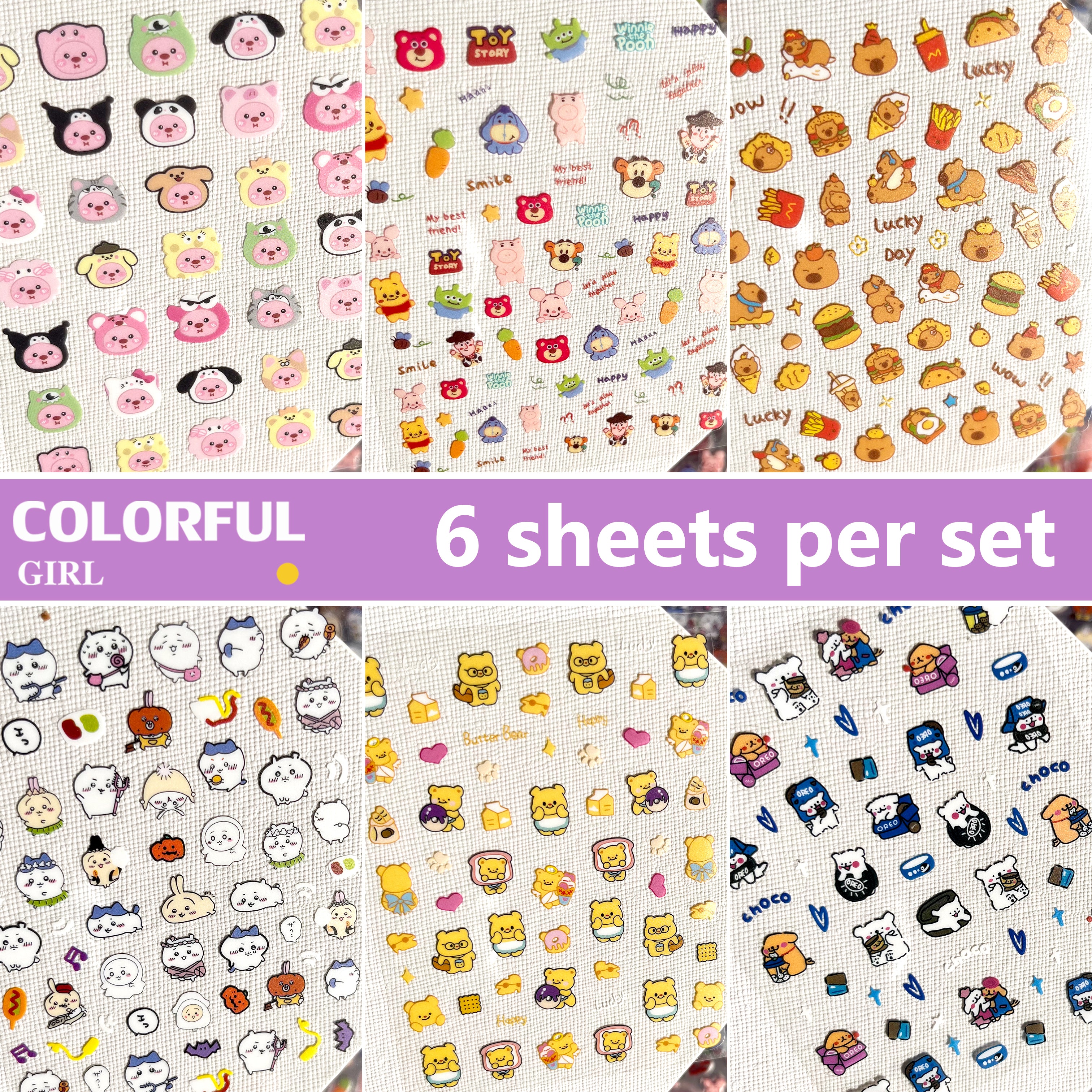 สติกเกอร์ สำหรับตกแต่งหน้าเล็บ (6ชิ้น/แพ็ค) (1ชิ้น/แพ็ค)น่ารัก ชุด 6 แผ่น