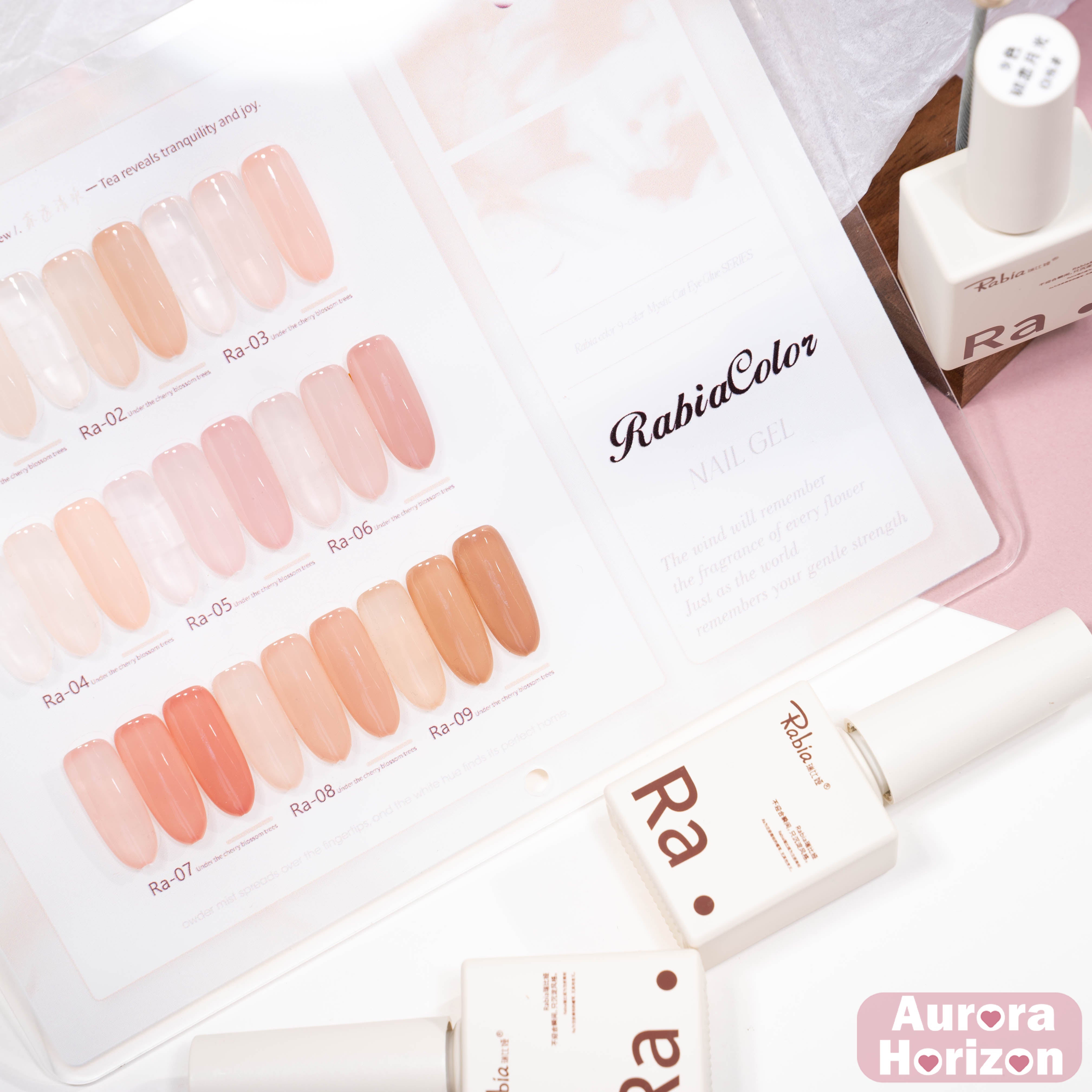 สินค้าขายดี | 【พร้อมส่ง】Rabia สีเจลไซรัป Baby Soft / สีเจลไซรัปโทนผิวธรรมชาติ โทนนู้ดเบบี้นมใส เนื้อเจลนมละมุน กึ่งโปร่งแสง สีสวยชัด 9 สี พร้อมทาใช้งานทันที ชาร์ตสีเจลสำหรับร้านทำเล็บ