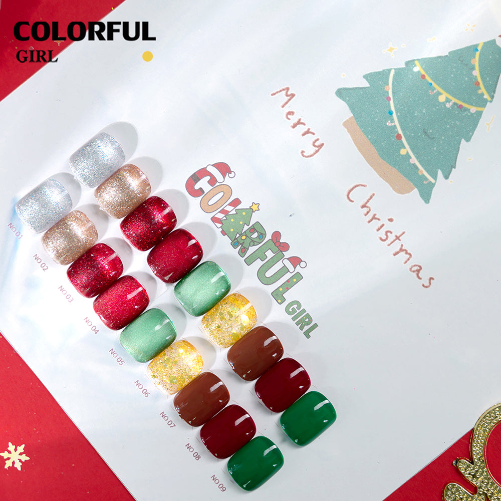 【พร้อมส่ง】🎄Colorful Girl เซ็ตเจลคริสต์มาส 9 สี✨ สีเจลกากเพชรวิ้งแน่น เจลแฟลช เจลแคทอาย เจลกลิตเตอร์ เนื้อซาติน สีสวยหรูหรา เหมาะสำหรับเทศกาลคริสต์มาส 💅 แถมฟรีชาร์ตสี
