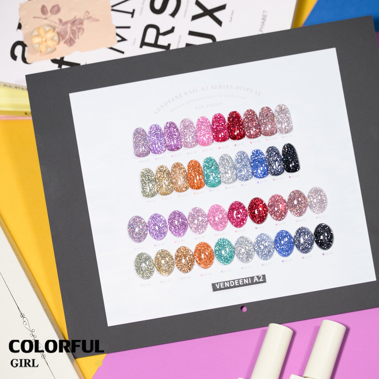 【พร้อมส่ง】สีเจลแฟลช   สเปกตรัมแห่งประกายแสง · Vendeeni A2 Color Chart VENDEENI   สีเจลแฟลช 20สี (《VENDEENI A2》)สีเจลทาเล็บ สี แถม ชาร์ทสี ยาทาเล็บเจล  ชุดสี 20สี + ฟรีชาร์ทสี  ประกายแสงหลากมิติ ที่สะท้อนบนปลายนิ้ว