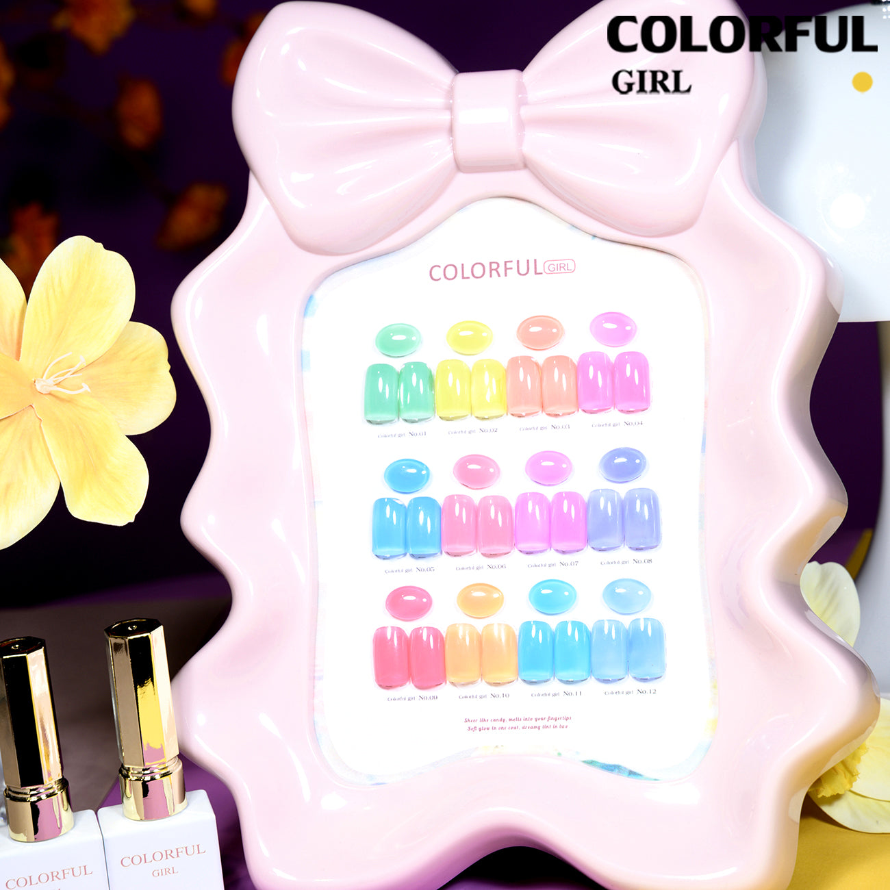 🔥 สินค้าขายดี | 【พร้อมส่ง】COLORFUL GIRL สีเจลไซรัป โทนเบบี้นมใส เนื้อนมละมุน กึ่งโปร่งแสง สีชัดสวย 12 สี (ทามาให้แล้ว พร้อมใช้งาน) ชาร์ตสีเจลสำหรับร้านทำเล็บ