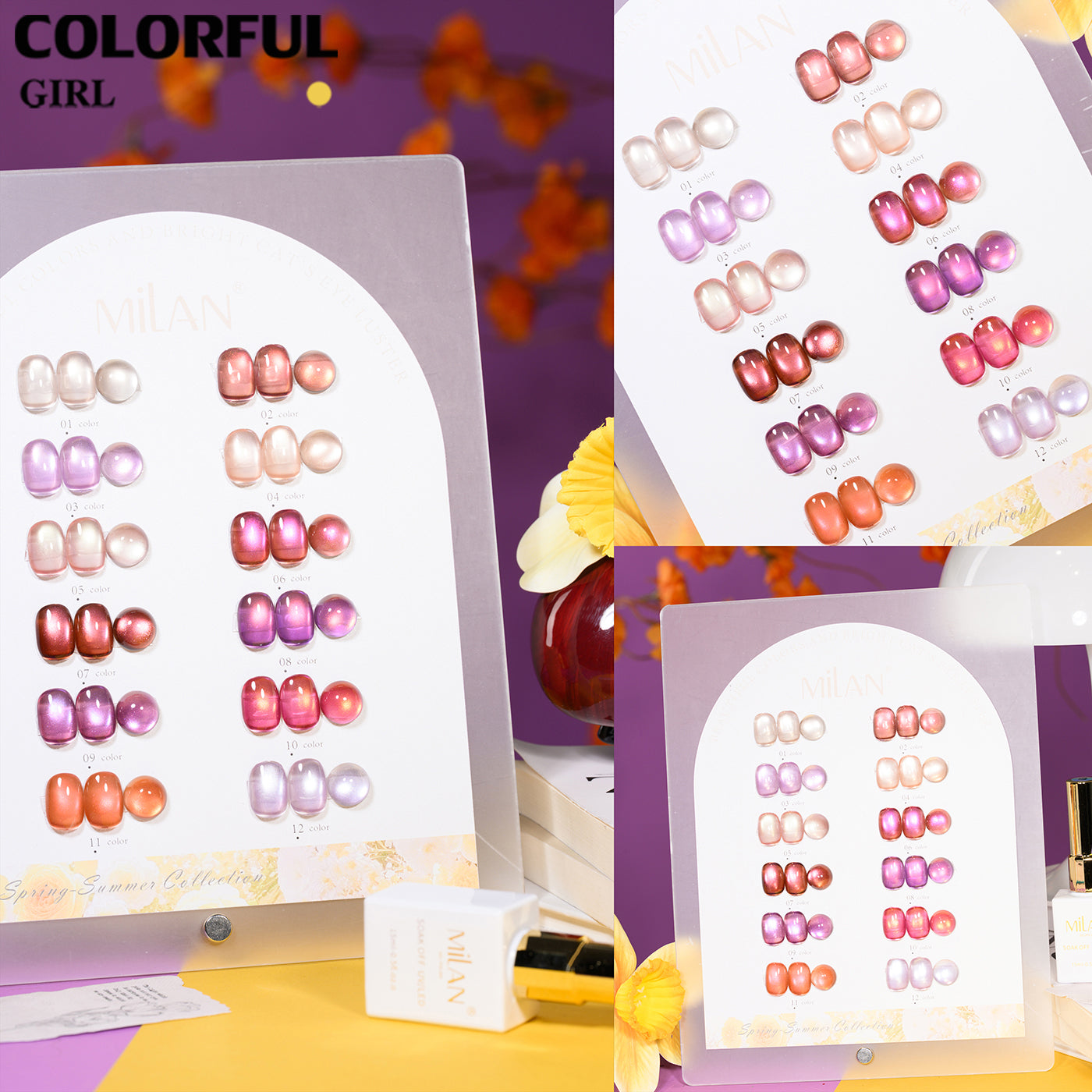เจลเล็บ MILAN Cat Eye 12 สี | คอลเลกชัน Spring Flower M01-M08 | โทนสุภาพ หวานละมุน | เซ็ตเดียวครบทุกสไตล์ซัมเมอร์  เจลตาแมว + สีเจลแคทอายเนื้อซาติน (ทามาให้แล้ว พร้อมใช้งาน)