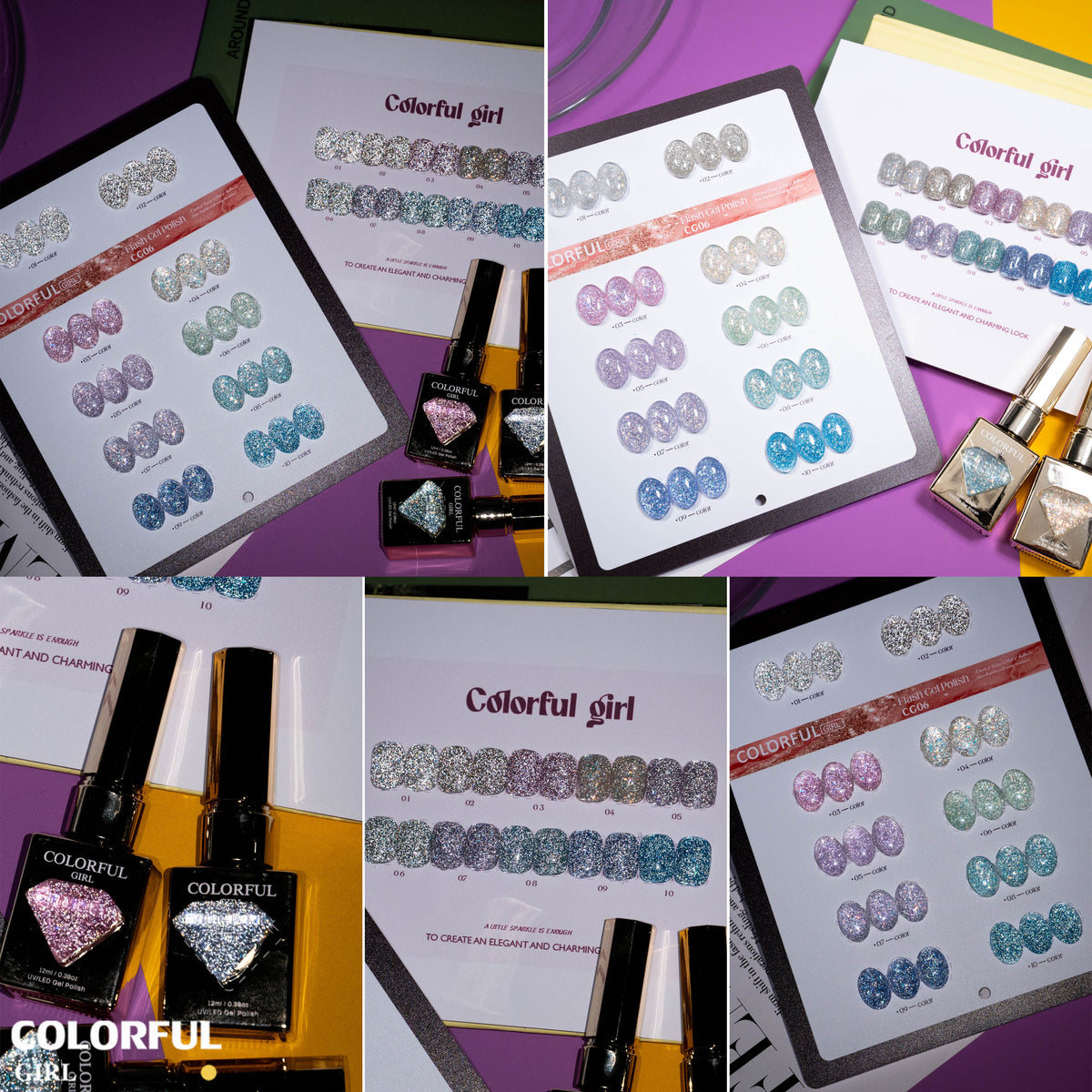 【พร้อมส่ง】Colorful Girl สีเจลแฟลชผสมฟอยล์เงิน 10 สี  เล่นแสงสวย เปล่งประกายแม้อยู่กลางแสงแดด สีครบ ใช้งานระดับมืออาชีพ + ฟรีชาร์ทสี "