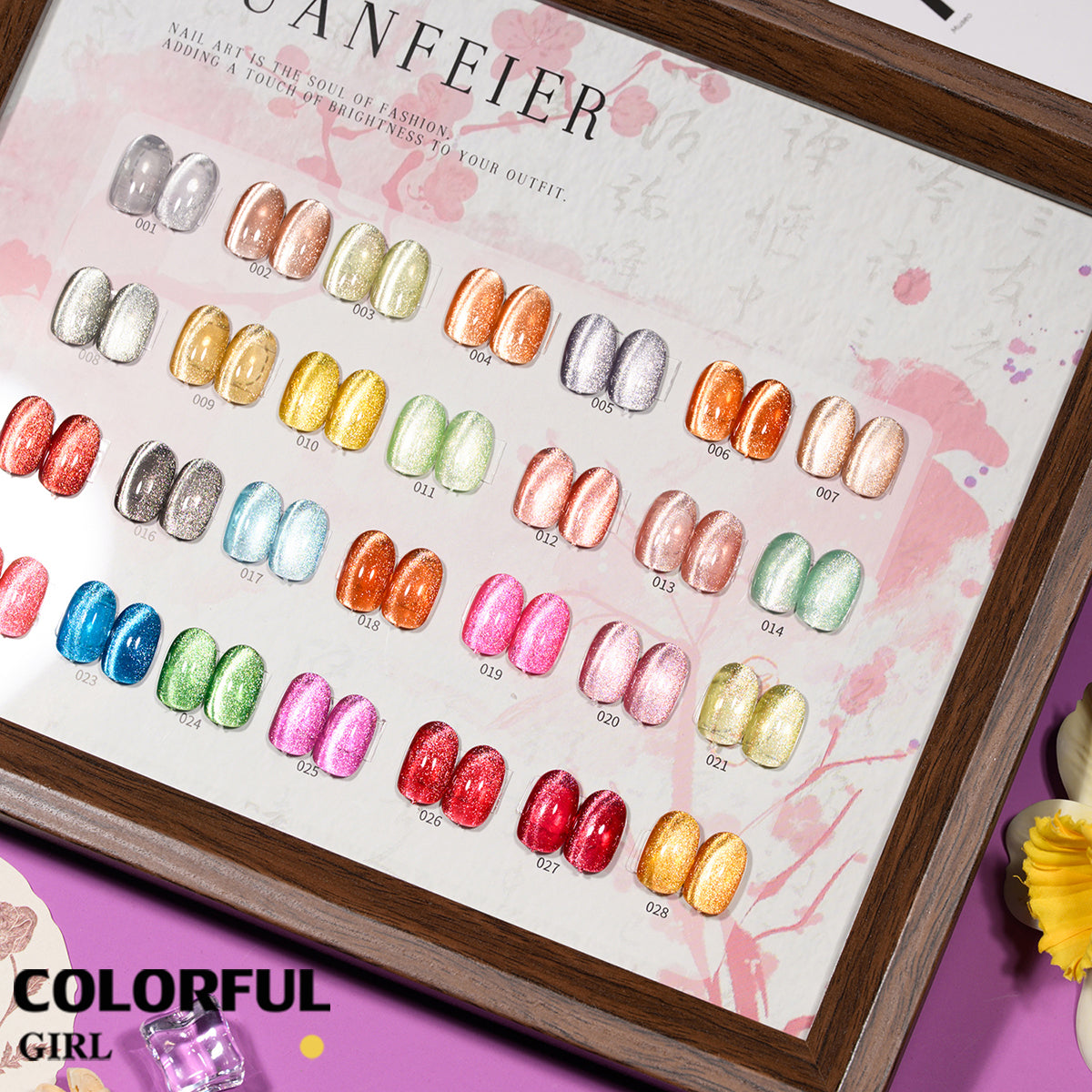 XUANFEIER สีแคทอาย 28 สีสเปกตรัมดาวเพลิง | ฟรีชาร์ทสี