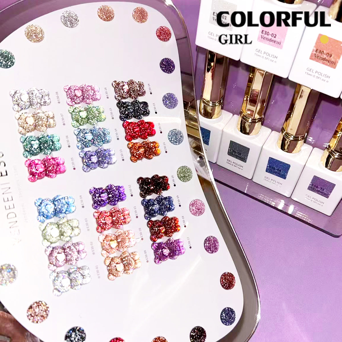 【พร้อมส่ง】✨สีเจลแฟลช VENDEENI VDN-E30 สีเจลเพชร 24 สี✨ เงางามระยิบระยับเหมือนเพชร 💎 เม็ดสีแน่น ชัดเจน ติดทนนาน (ทามาให้แล้ว พร้อมใช้งานทันทีค่ะ 💅)
