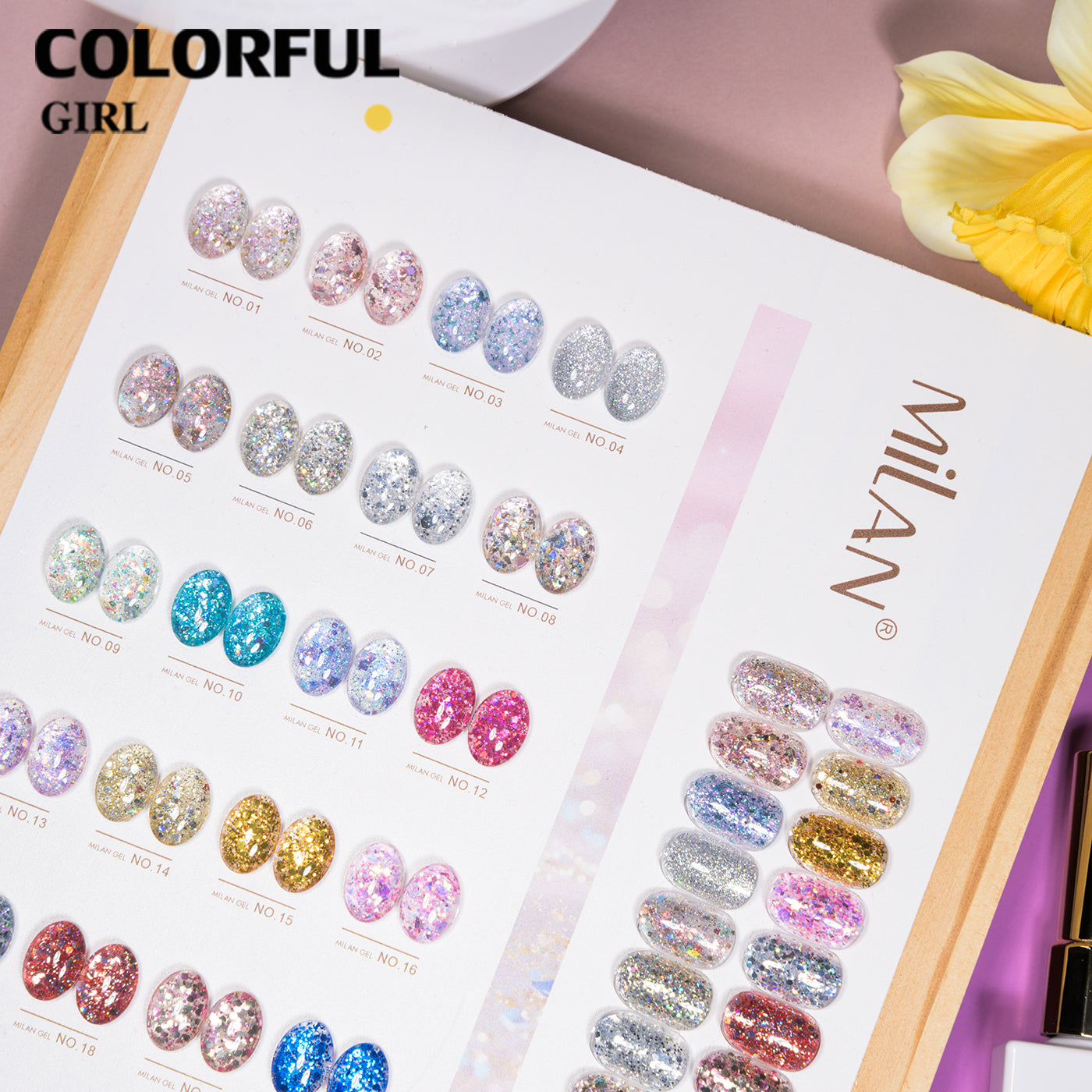 เจลเล็บ MILAN 24 สี | สีเจลกลิตเตอร์วิบวับจัดเต็ม | วิ้งกระแทกตา เล่นแสงสุดปัง | ทาแล้วดูแพงทันที 💎(ทามาให้แล้ว พร้อมใช้งาน) สีเจลกลิตเตอร์เนื้อแน่น |