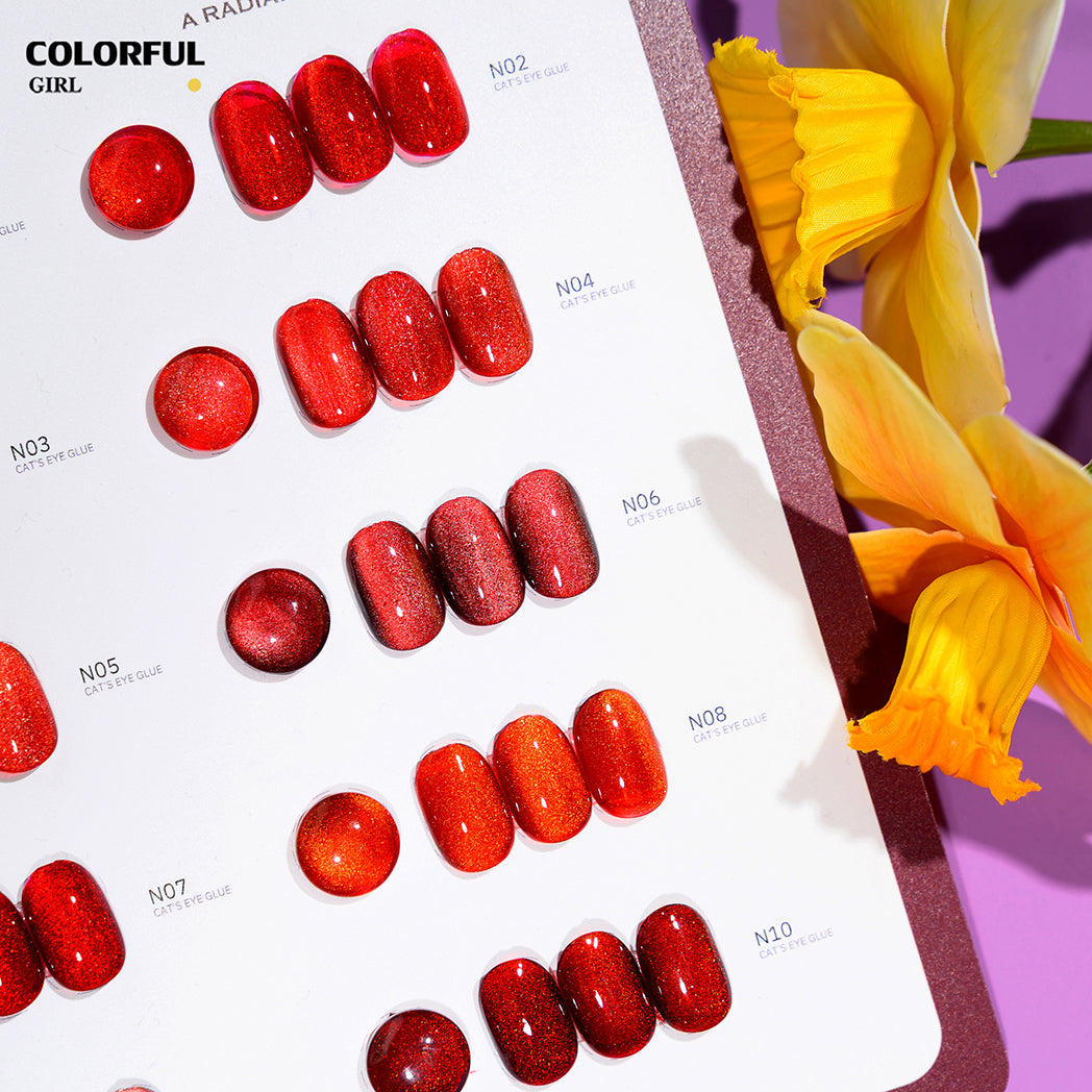 💅 Colorful Girl สีเจลแคทอายเนื้อซาติน เจลแคทอาย 10 สี✨โทนน้ำตาลละมุน ดูสุภาพและขับผิวให้สว่าง☕โทนแดงสดใส หรูหรา แวววาวโดดเด่น💋แม่เหล็กวิ้งละเอียด เงางามหลายมิติ  แถมฟรีชาร์ต