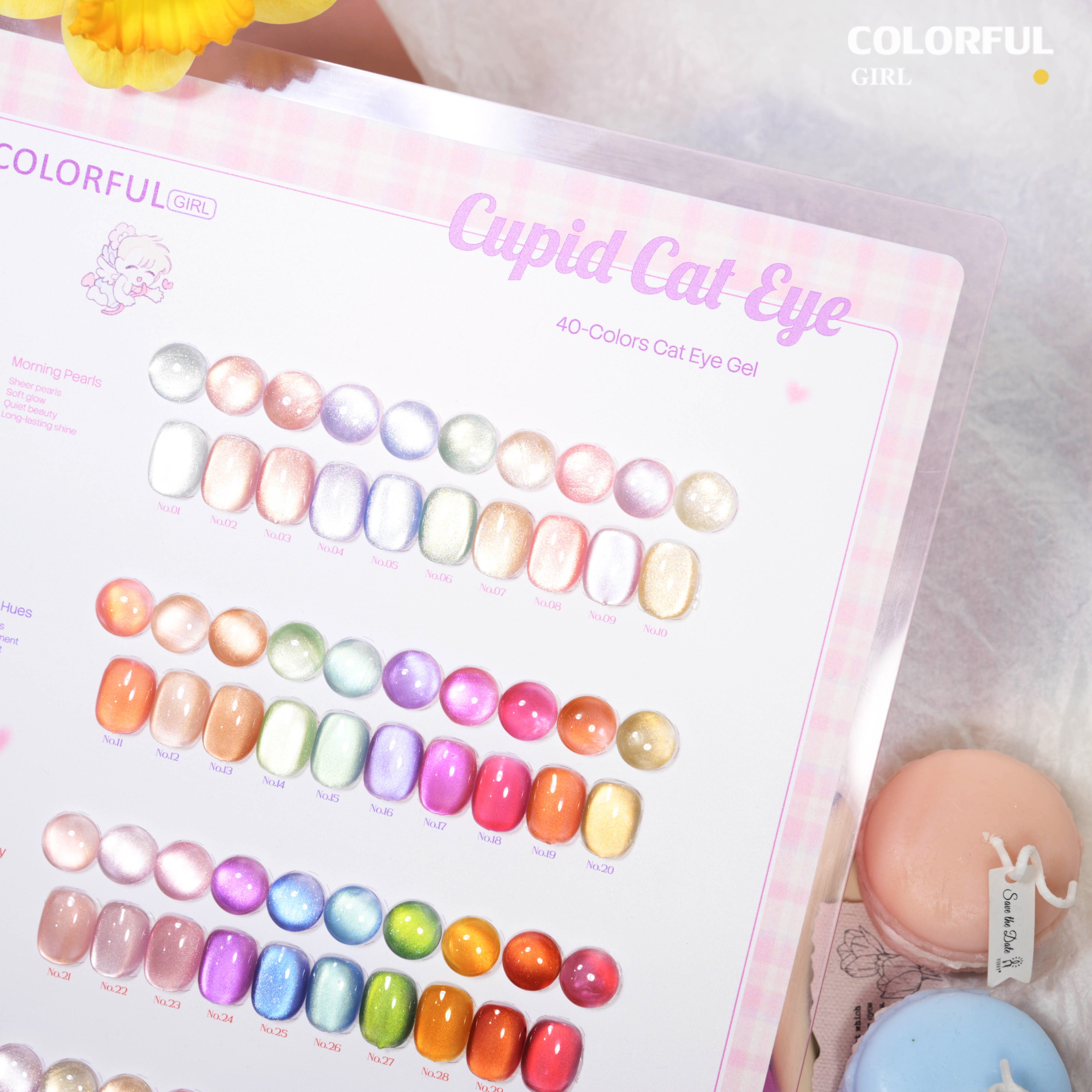 COLORFUL GIRL Cupid Cat Eye 40 สี ✨ รวมสีเจลแคทอายเนื้อซาติน + สีเจลแคทอายลูกแก้ว ฟีลคิวปิดชวนใจละลาย｜แคทอายโทนลูกกวาดสีรุ้ง｜หวานวิ้งละมุนสุด ๆ สไตล์สาวเกาหลี 💖 (ทามาให้แล้ว พร้อมใช้งาน)