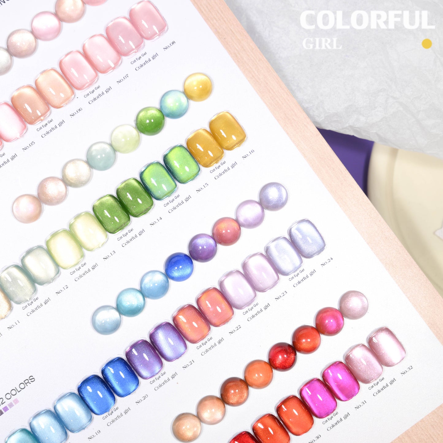 COLORFUL GIRL สีเจลแคทอายเนื้อซาติน + สีเจลแคทอาย 32 สี ✨ ฟีลน้ำใสวิ้งวาวแบบลูกแก้ว｜เล่นแสงเหมือนดาว｜โทนสีหรูดูแพง (ทามาให้แล้ว พร้อมใช้งาน) 💅