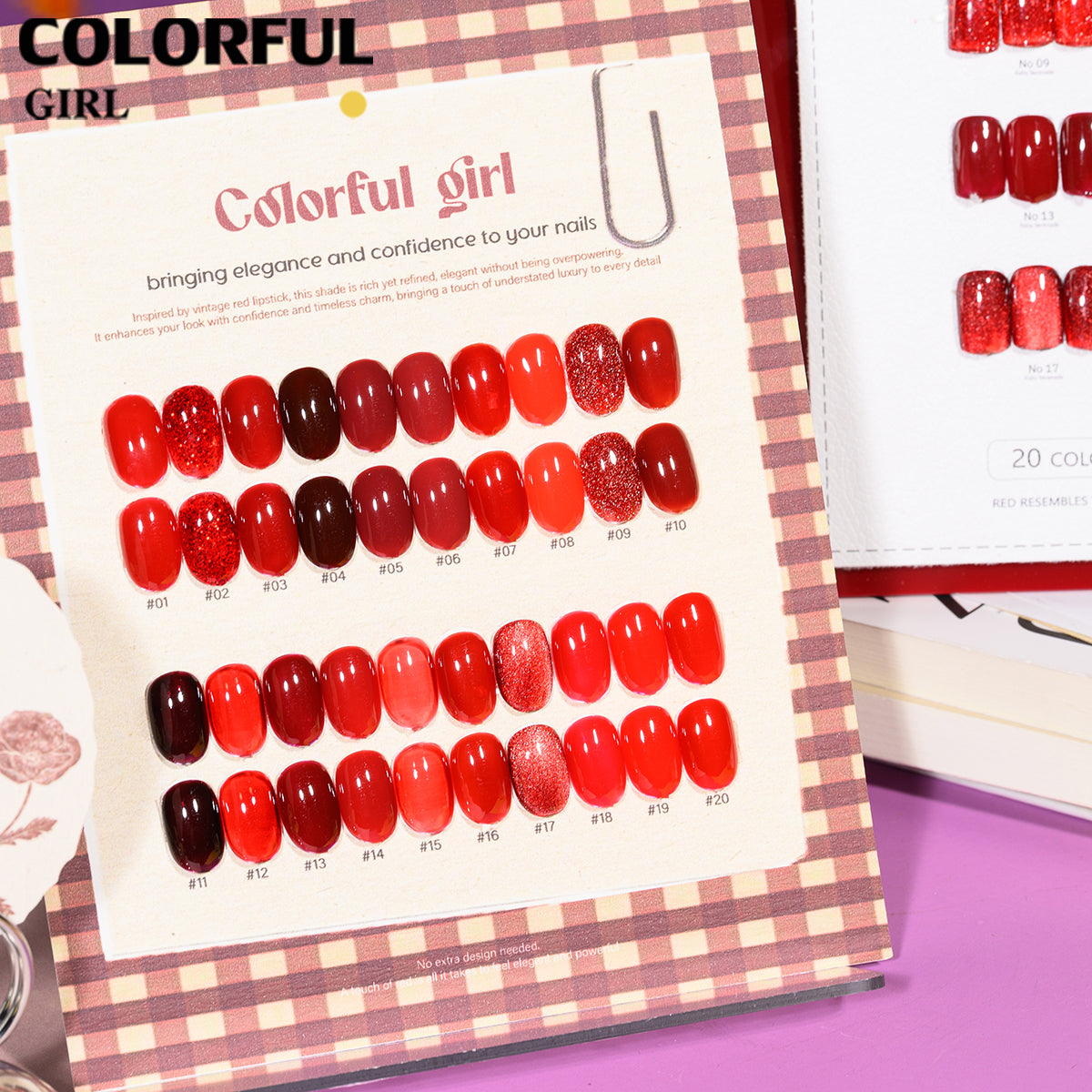 "Colorful Girl โทนสีแดง ✨ 20 สีครบเซ็ต｜รวมหลายเนื้อเจล (สีพื้น/ไซรัป/แฟลช/แคทอาย) ลุคหรูหรา เปล่งประกายดุจดอกกุหลาบ 🌹 (แถมชาร์ทสี พร้อมใช้งาน)"